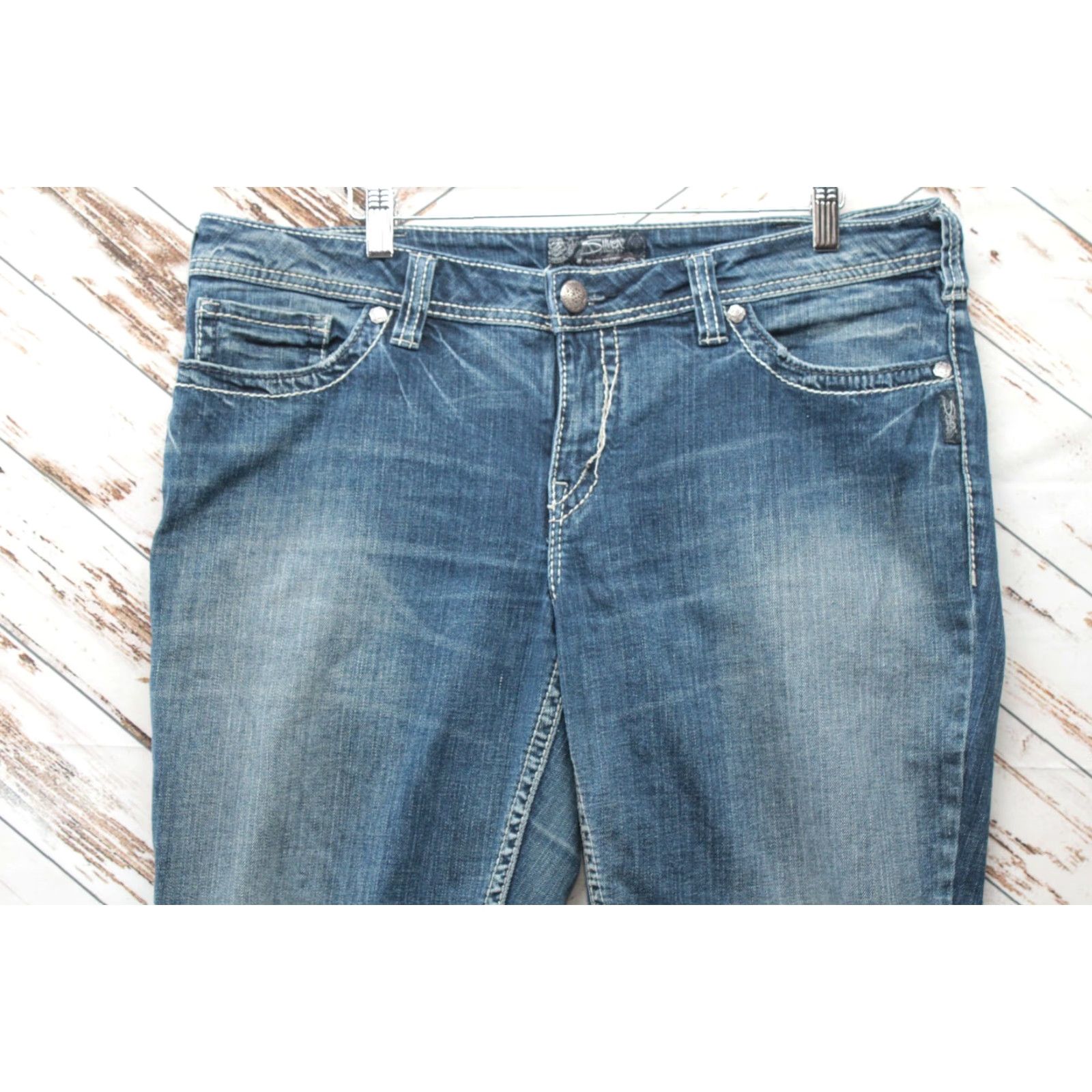 Silver Jeans Co. Silver Aiko Bootcut Jeans Women's 16 Blue Mid-Rise Embroidered Cowgirl Size 38" / US 16 / IT 52 - 4 Thumbnail