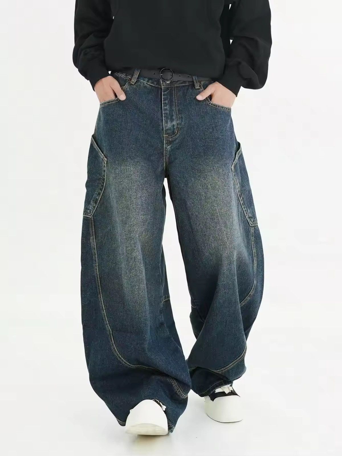 Washed Baggy Wide-Leg Cargo Jeans Y2K Streetwear Skater Fit