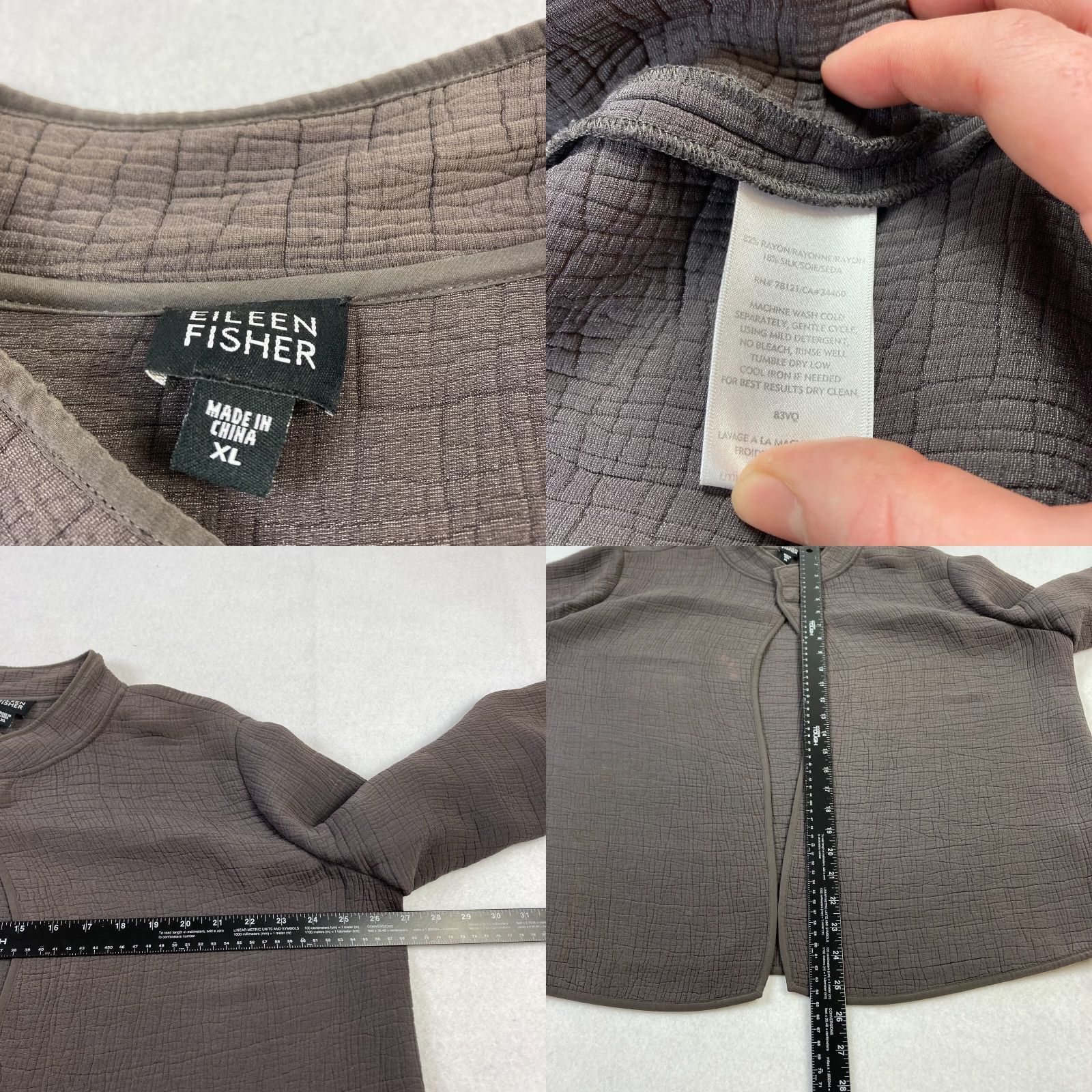 Eileen Fisher Eileen Fisher Silk Blend Jacket Women's XL Brown Open Front Long Sleeve Textured Jacket Size XL / US 12-14 / IT 48-50 - 8 Thumbnail