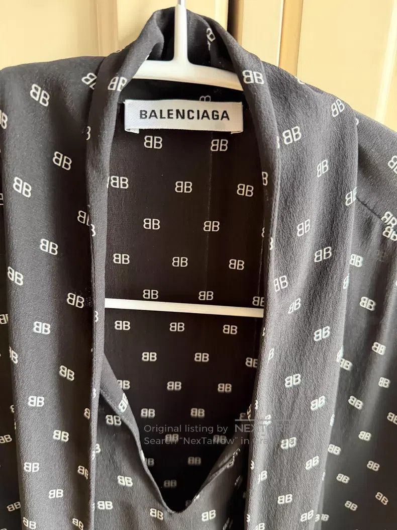 Balenciaga Balenciaga Black Silk Logo Tie Shirt Size XS / US 0-2 / IT 36-38 - 3 Thumbnail