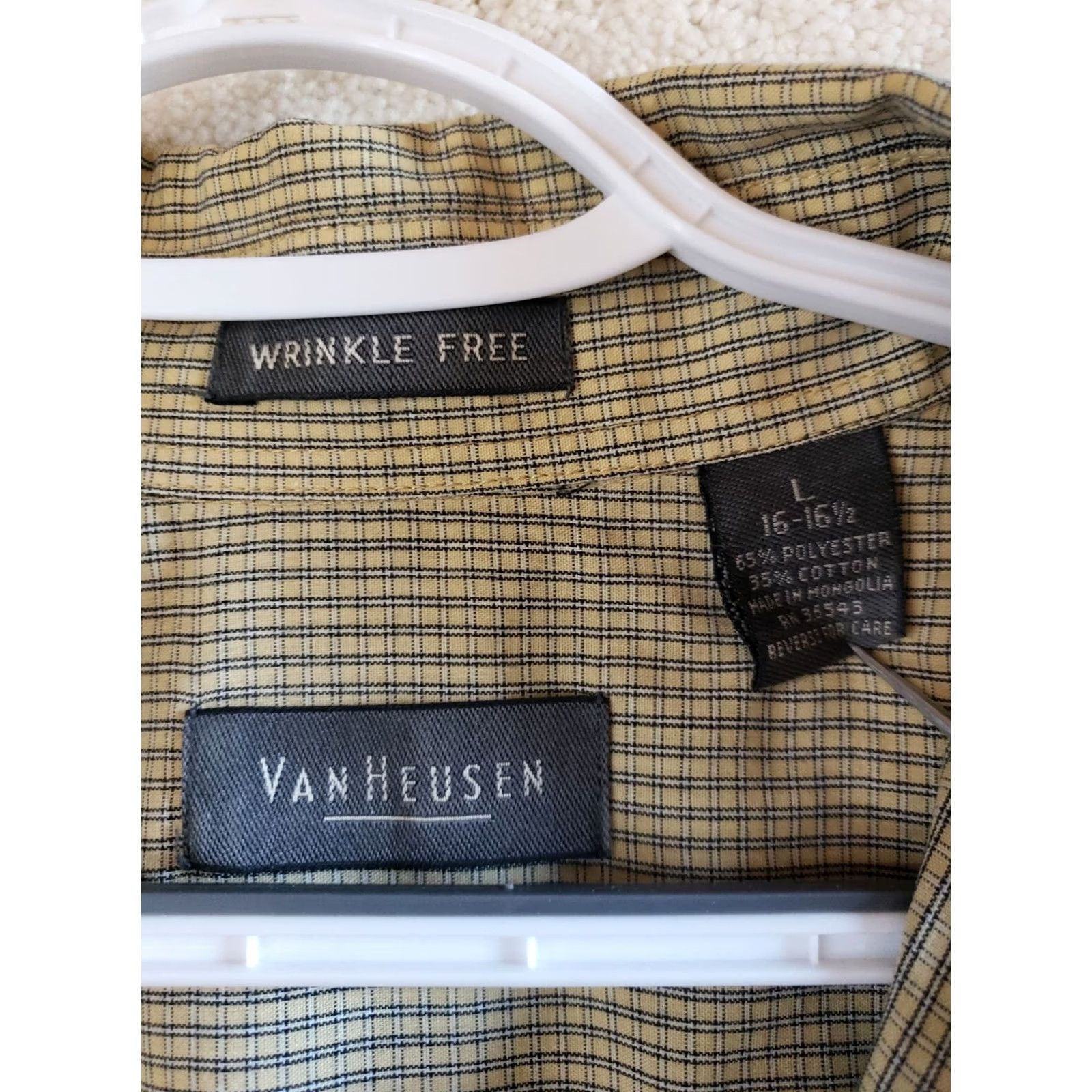 Van Heusen Van Heusen Dress Shirt Mens L Yellow Green Check 16-16.5" Neck Size 42R - 7 Thumbnail