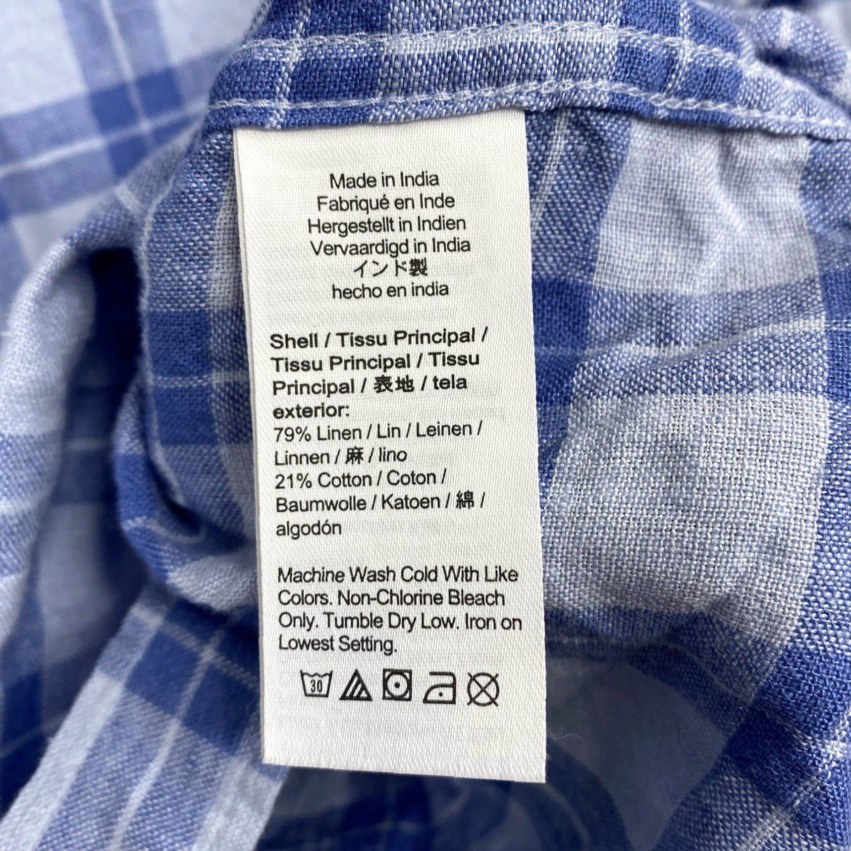 J.Crew J. Crew Shirt Mens L Slim Fit Blue Plaid Linen Blend Button Down Dress Shirt L Blue Slim Fit Comfort Casual Workwear Size 42R - 6 Thumbnail