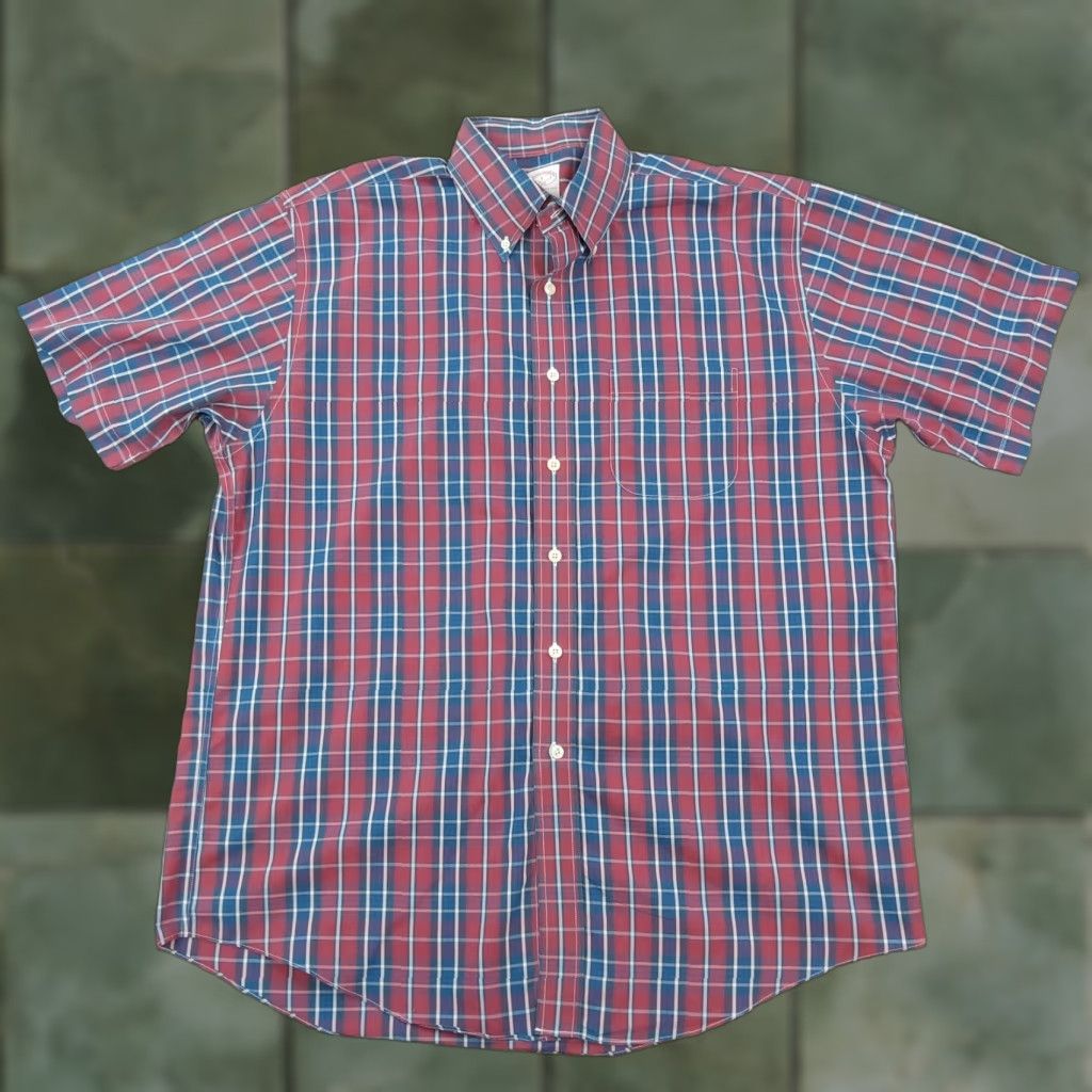 Brooks Brothers Brooks Brothers Blue Plaid Mens Large Short Sleeve Button Down Shirt Size US L / EU 52-54 / 3 - 1 Thumbnail