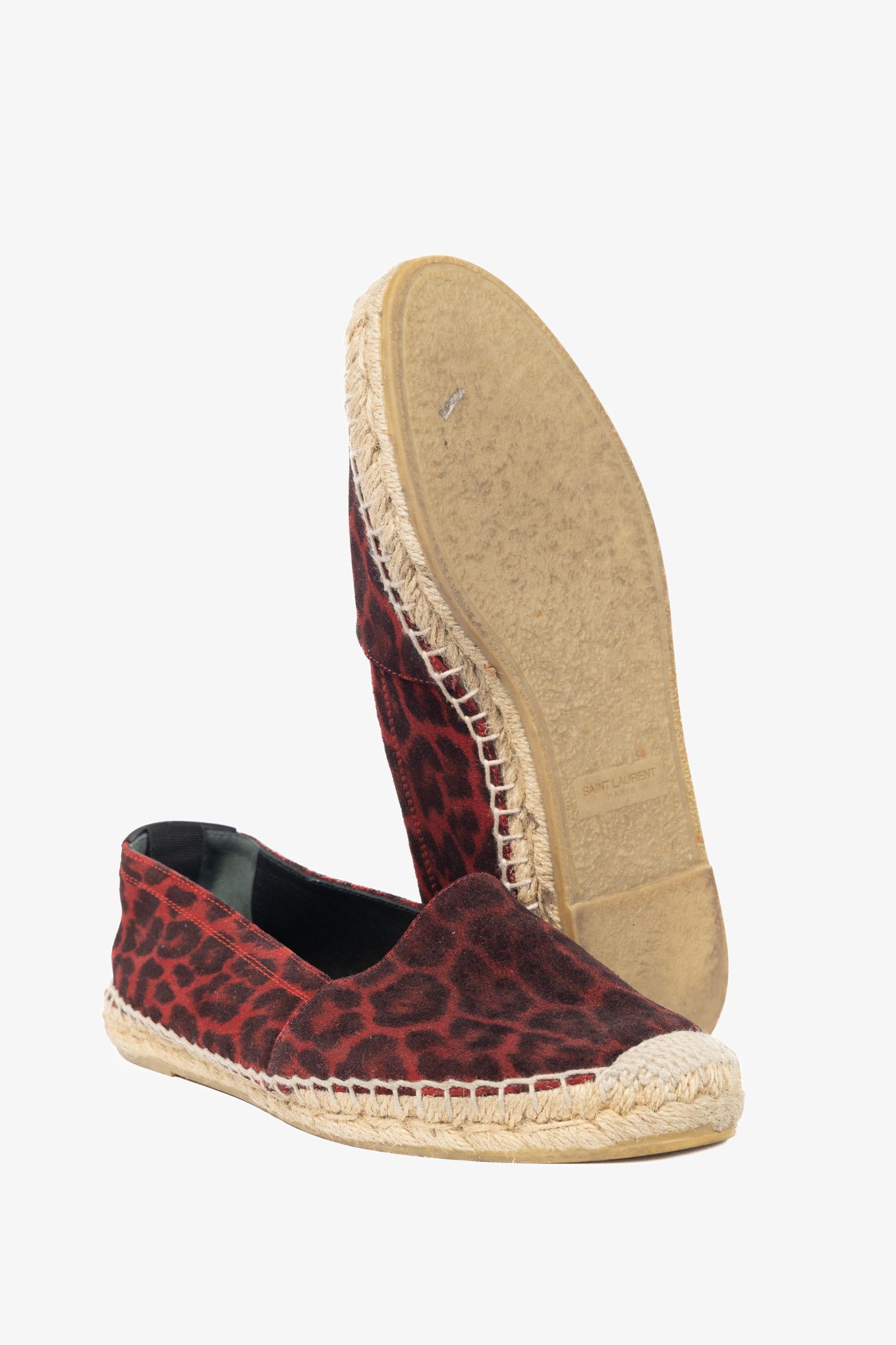 Saint Laurent Paris Saint Laurent Red Leopard Suede Flat Espadrilles Size US 4 / IT 34 - 4 Thumbnail