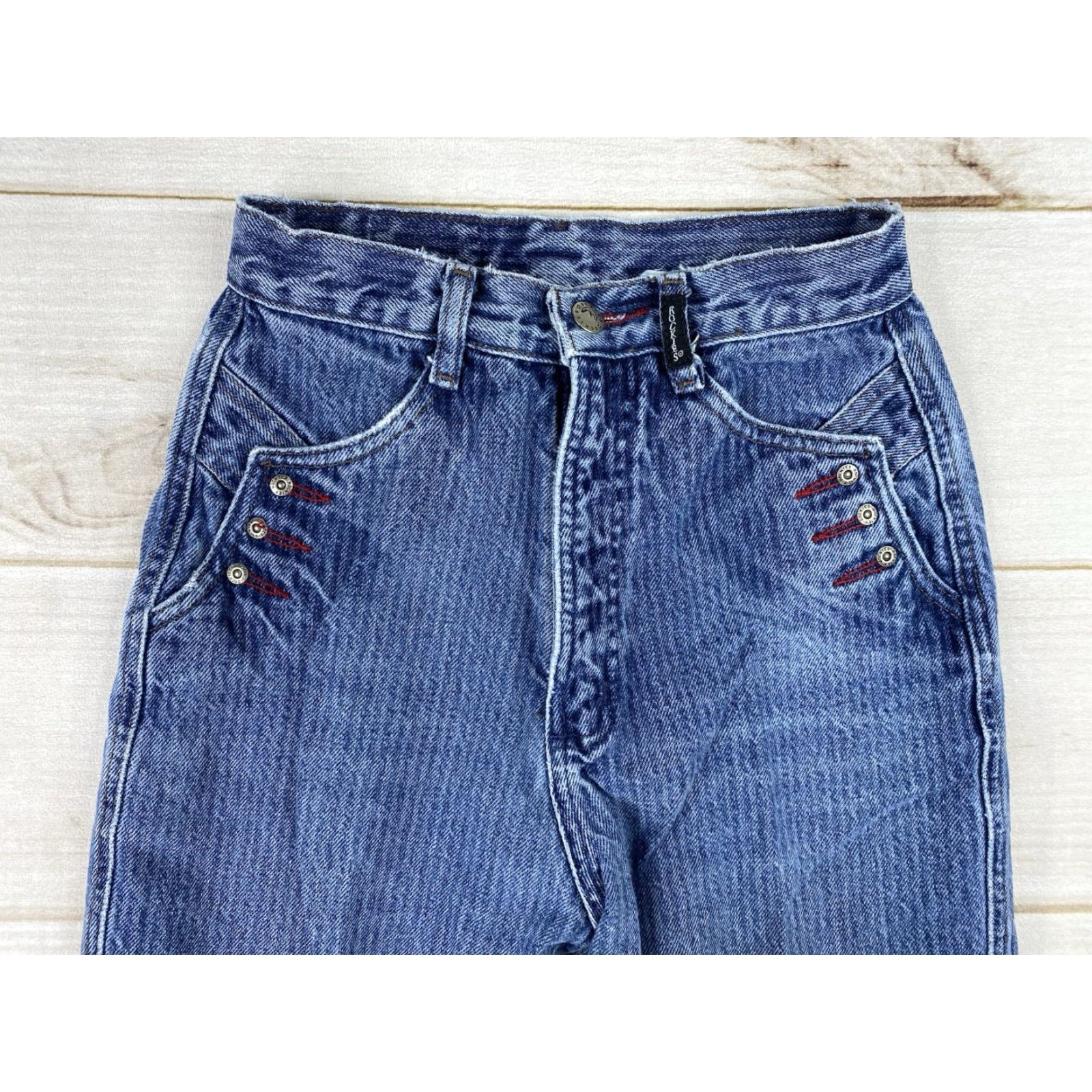 Vintage Vtg Rockies Jeans Womens 26/3 Pinstripe Red Contrast Star Shaped Rivets Bareback Size 26" / US 2 / IT 38 - 2 Thumbnail
