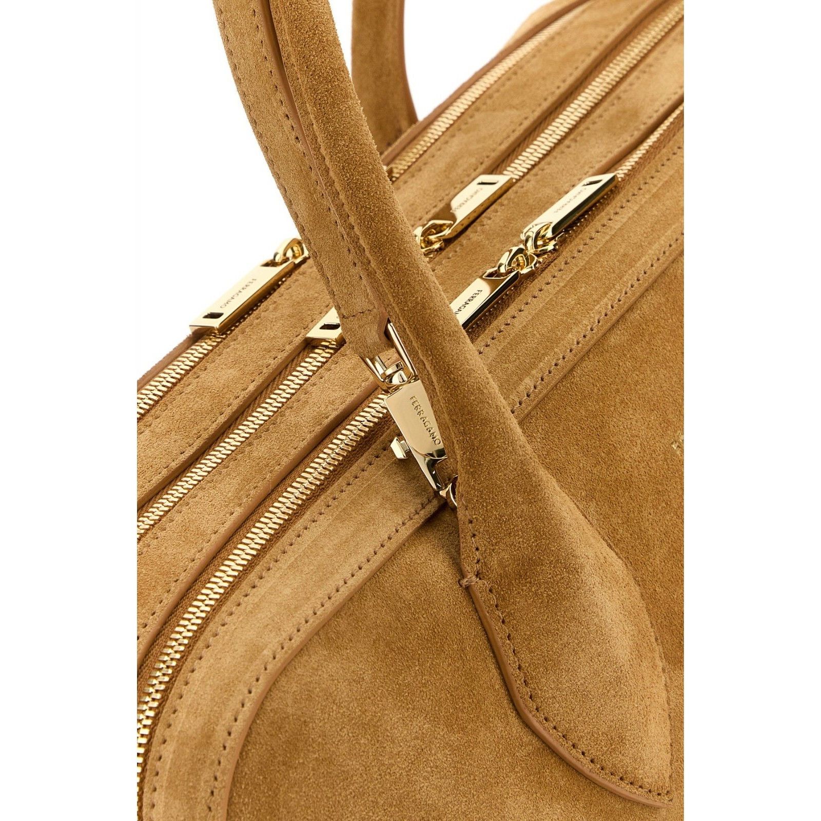 Salvatore Ferragamo FERRAGAMO Medium Brown Suede Top Handle Bag New & Authentic Size ONE SIZE - 4 Thumbnail