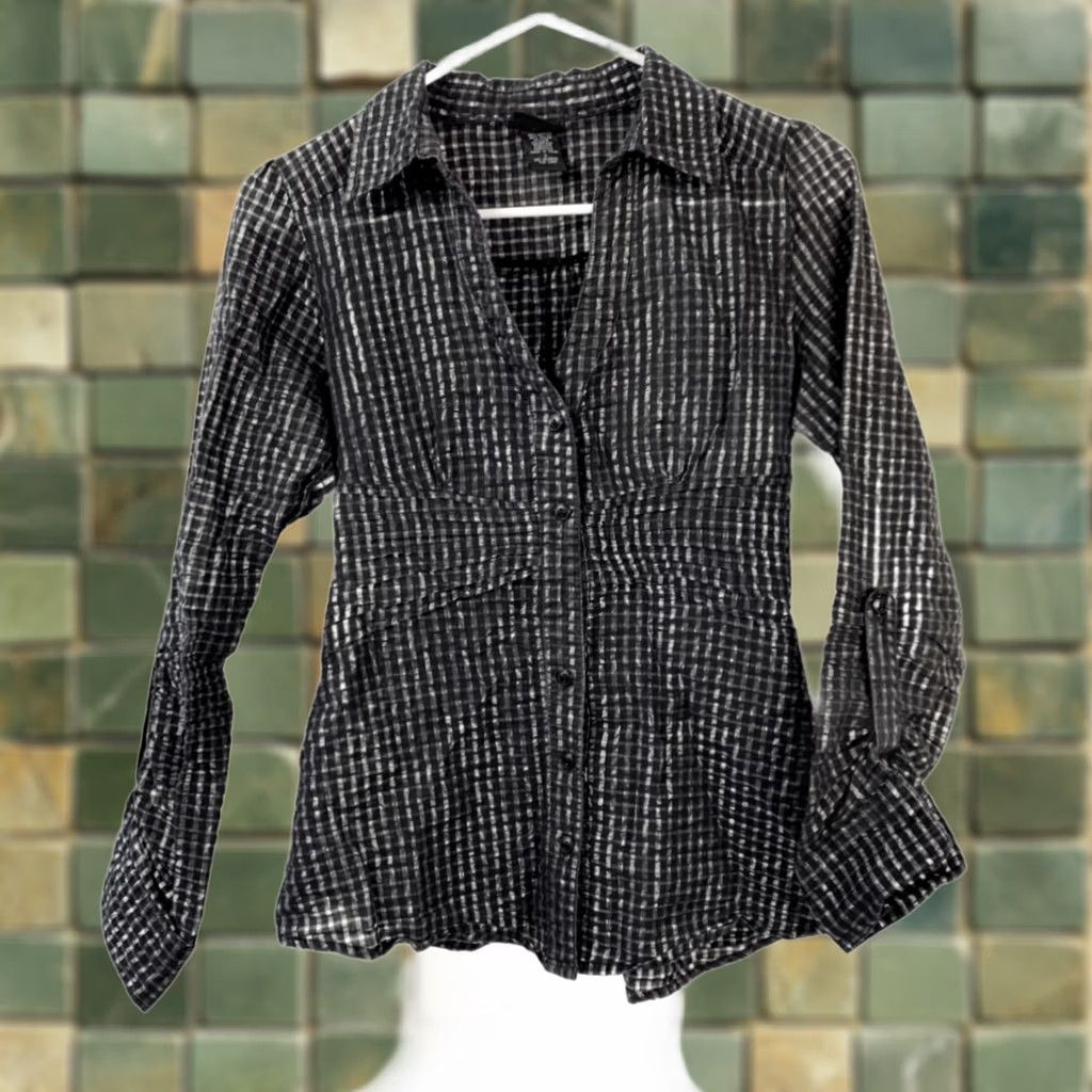 Vintage Y2K Daytrip Shirt Blouse Black White Gingham Long Sleeve Button Up Size S Size S / US 4 / IT 40 - 1 Thumbnail