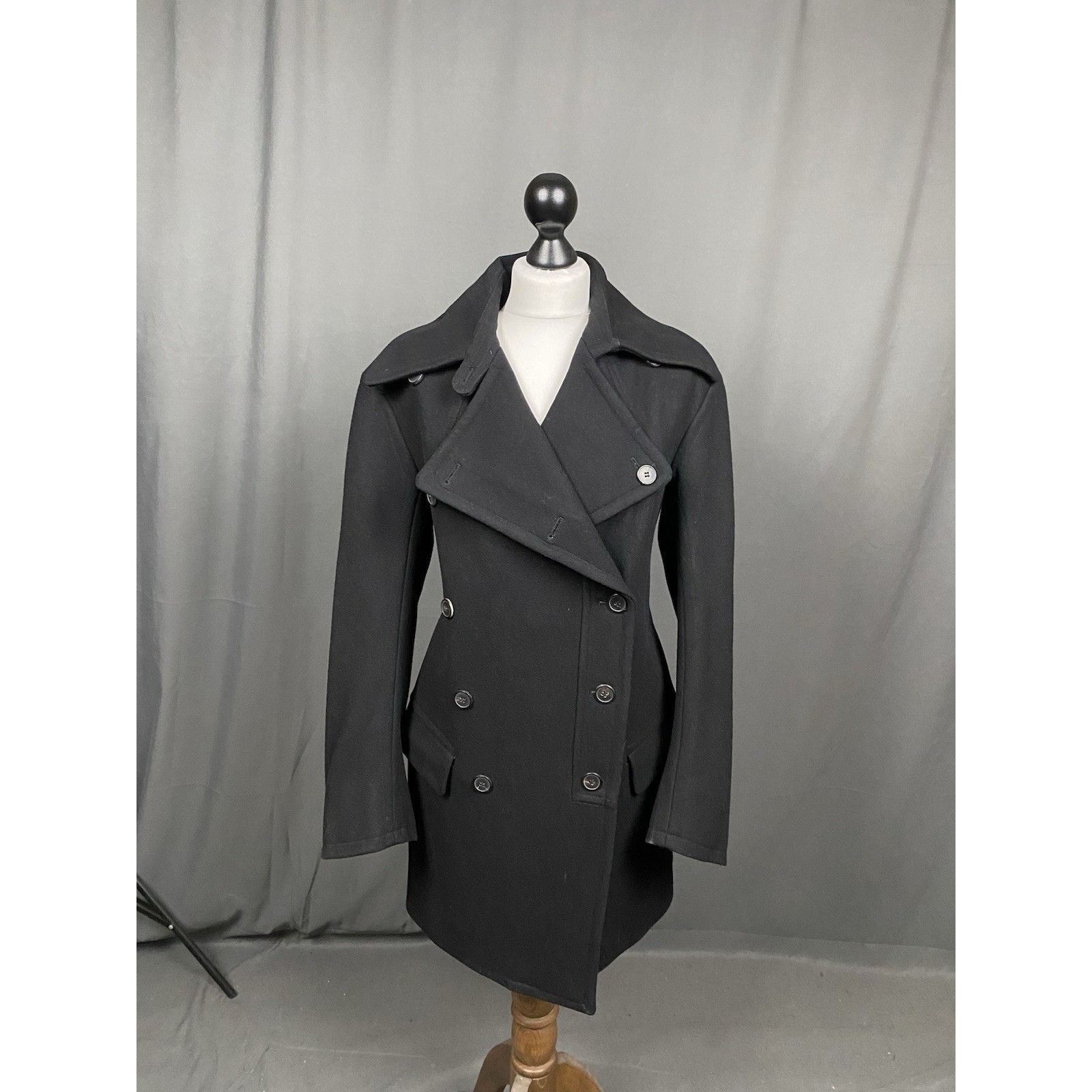 Dries Van Noten Dries Van Noten Women's Black Wool Double Breasted Pea Coat Size S / US 4 / IT 40 - 3 Thumbnail