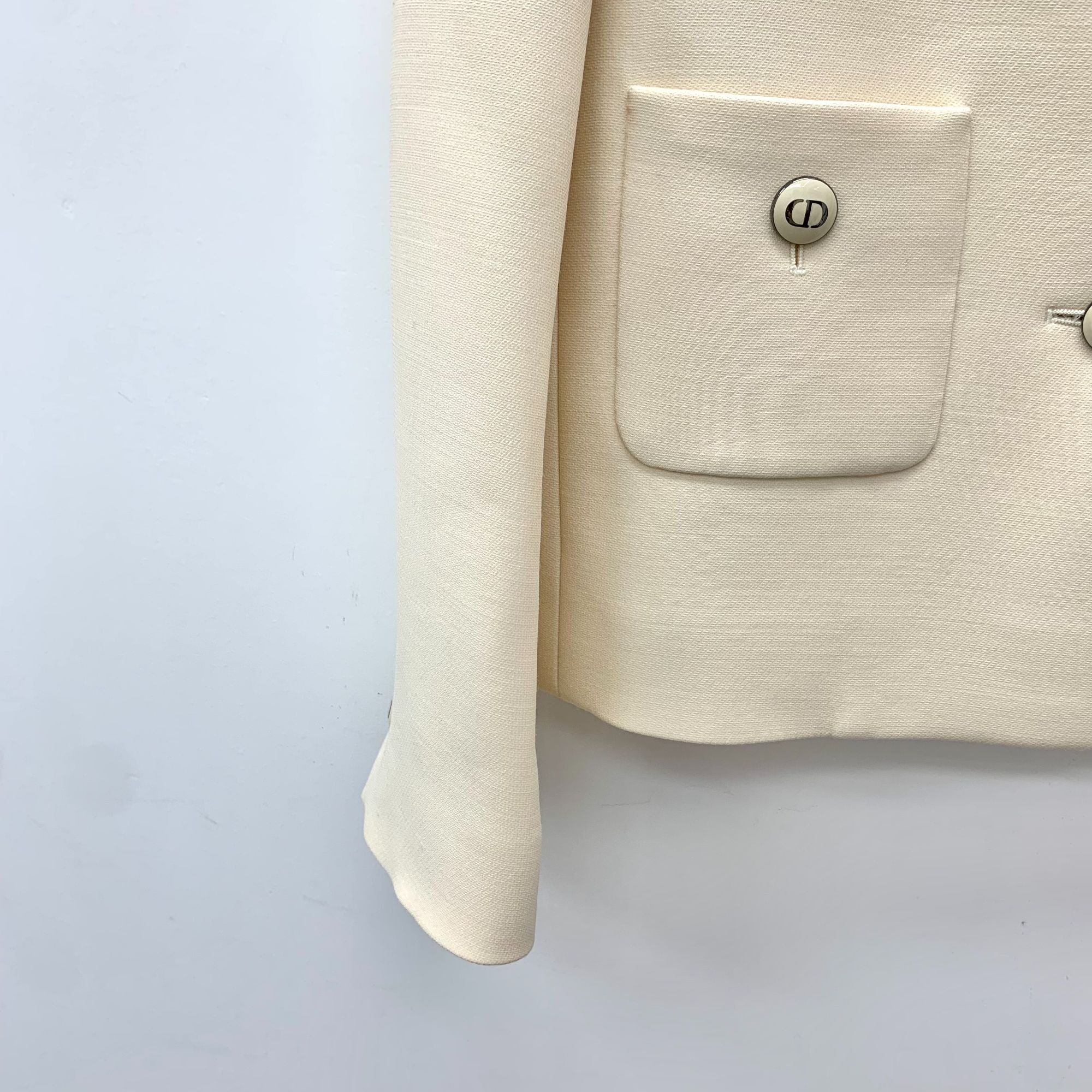 Dior Christian Dior Womens Cream Wool Blend Button Front Jacket W Size XS / US 0-2 / IT 36-38 - 4 Thumbnail