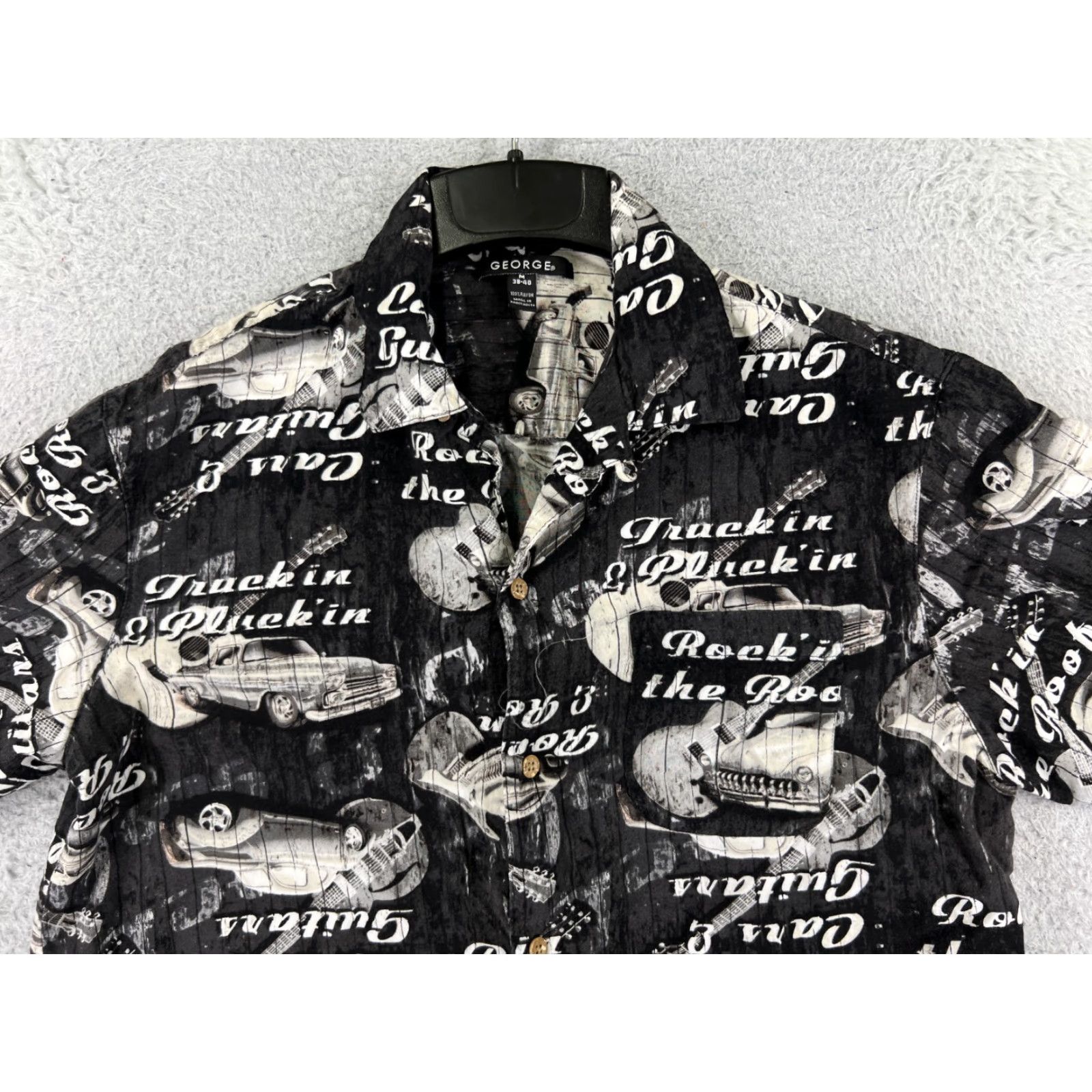 George George Shirt Adult Medium Black White Truckin & Pluckin Country Music Rayon Size US M / EU 48-50 / 2 - 4 Thumbnail