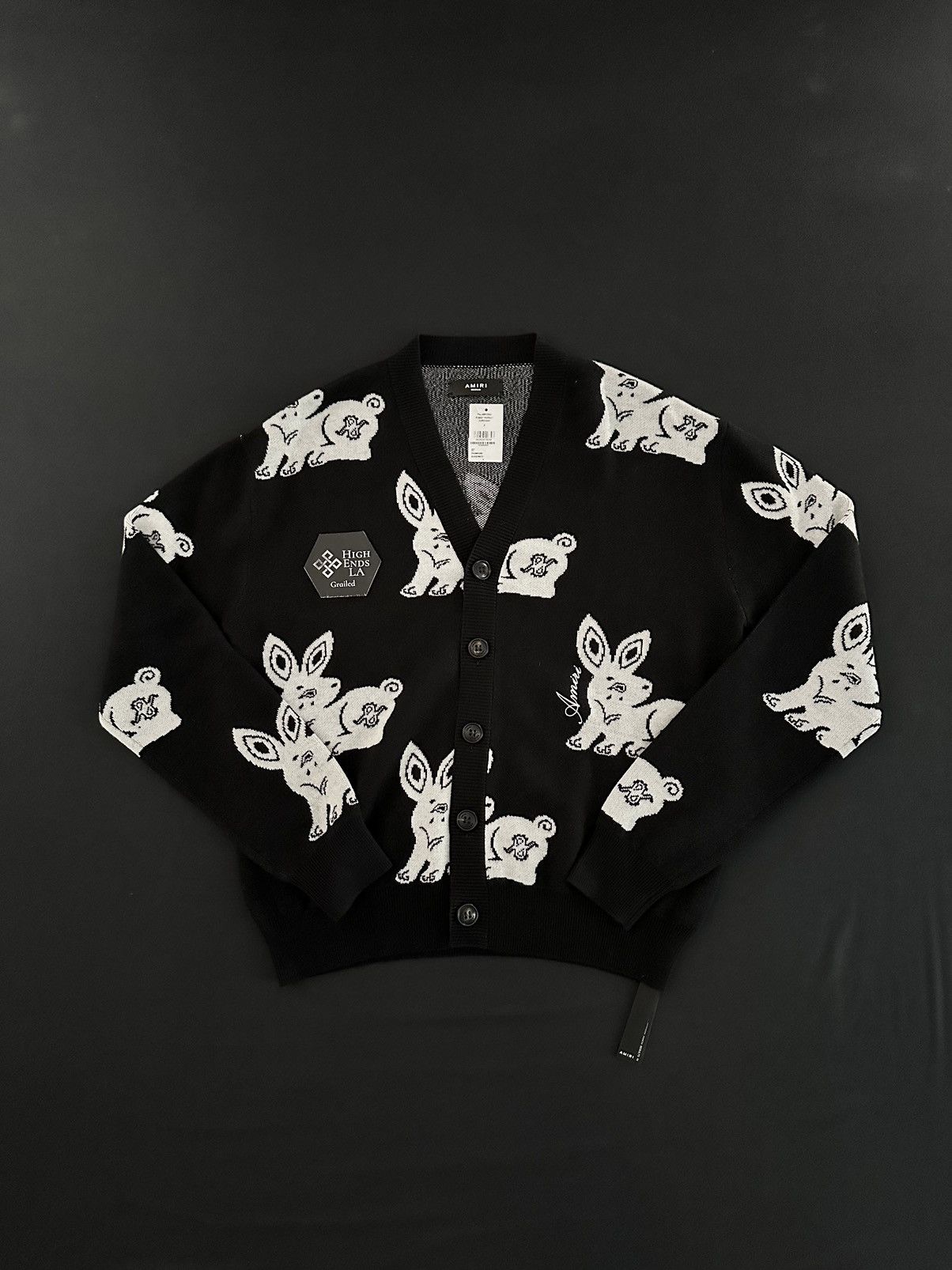 Amiri Amiri Black Rabbit Repeat Cardigan Size US M / EU 48-50 / 2 - 1 Thumbnail
