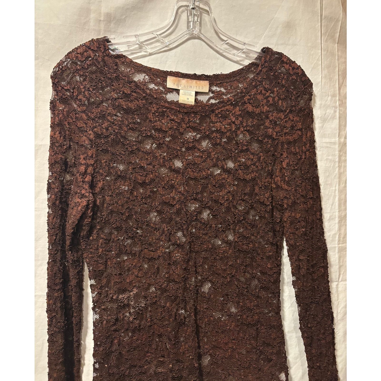 Vintage The Limited Vintage Brown Stretch Lace Top Long Sleeve Peek Size M / US 6-8 / IT 42-44 - 3 Thumbnail