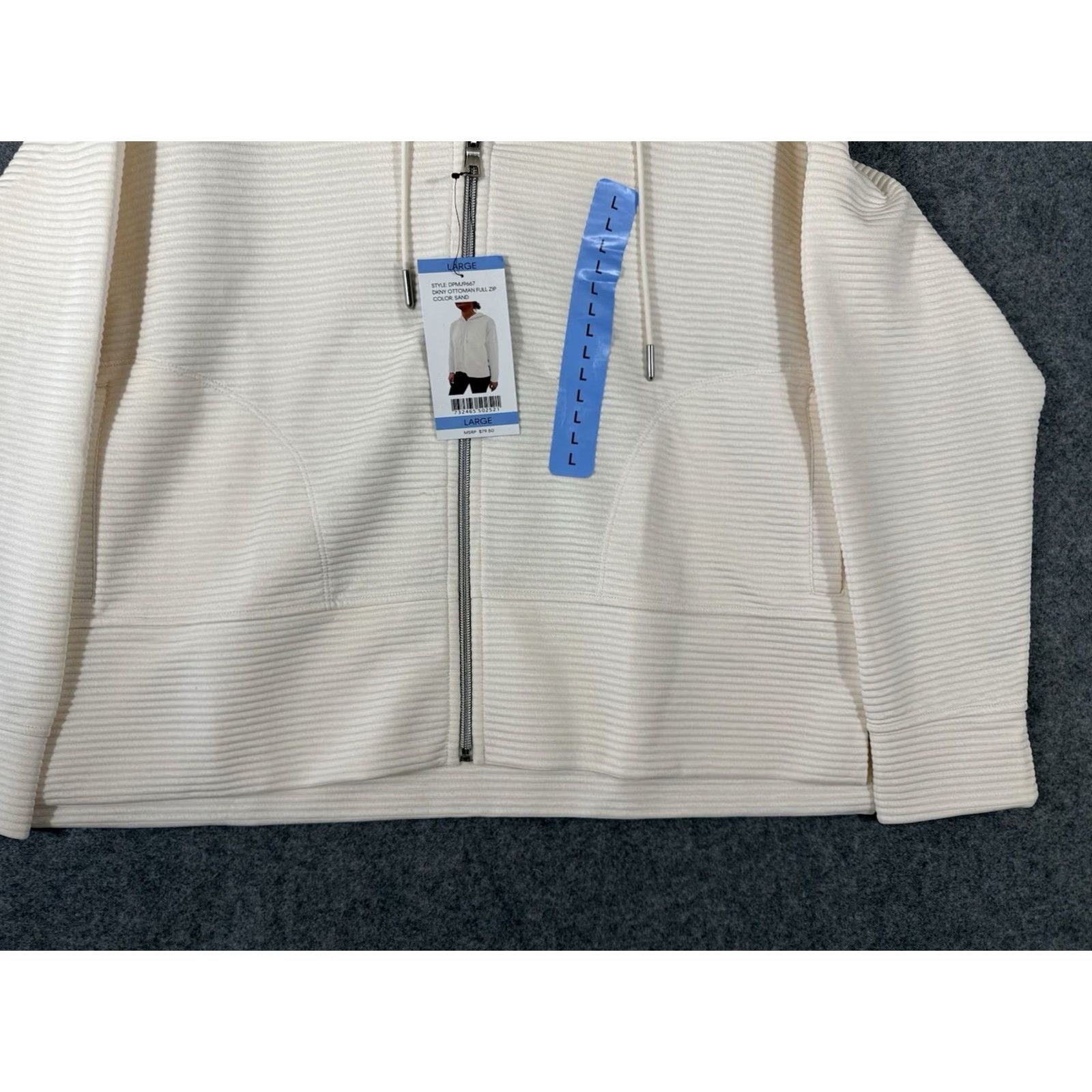 DKNY DKNY Ottoman Full Zip Hoodie Sweatshirt Women Size L Sand Ivory Pink Ribbed NWT Size L / US 10 / IT 46 - 3 Thumbnail