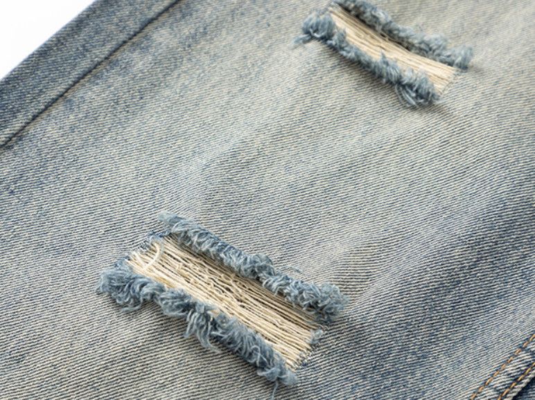 Jean Men's retro casual distressed straight jeans Size US 32 / EU 48 - 4 Thumbnail