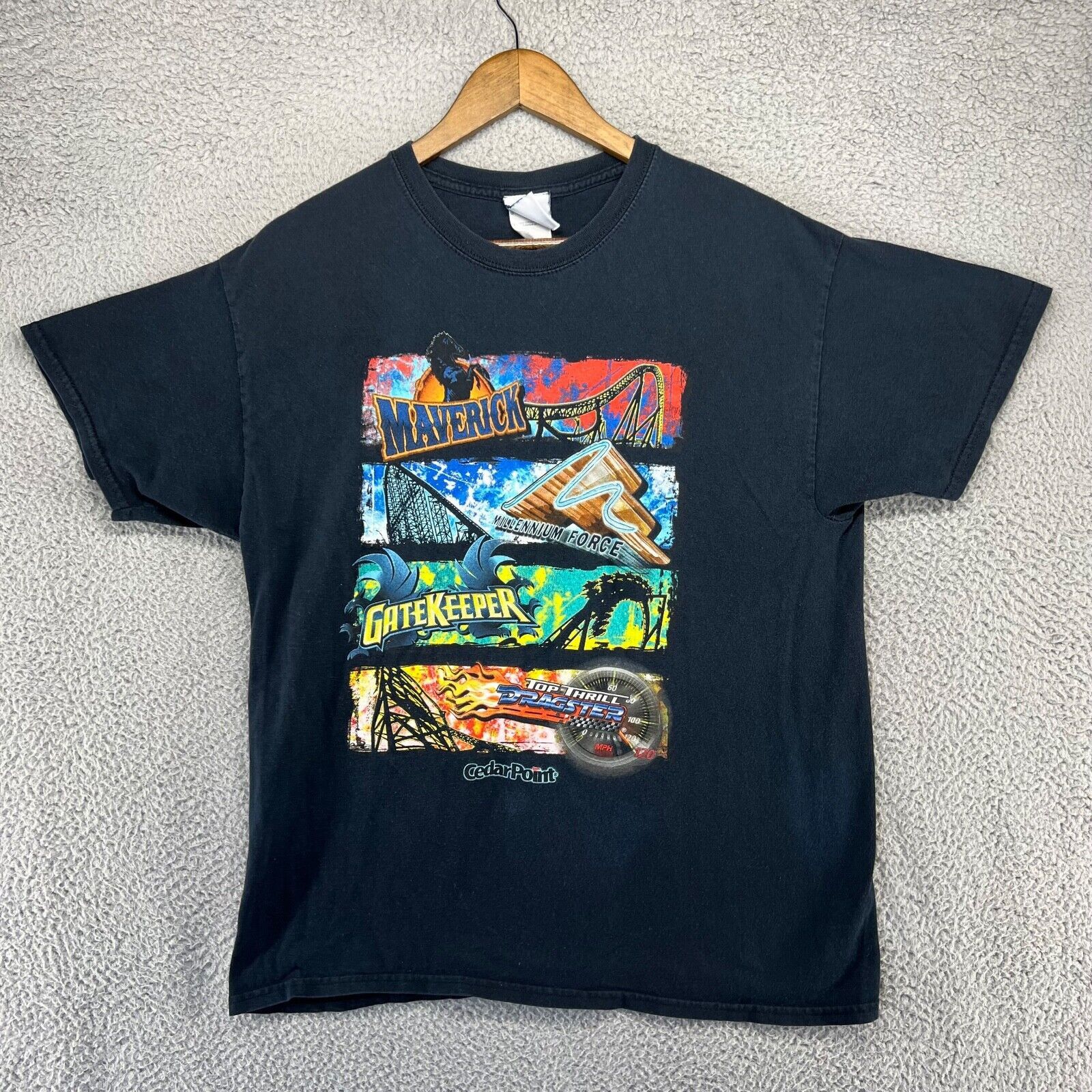 Vintage Cedar Point Shirt Men's Large Black Graphic maverick Millennium ...