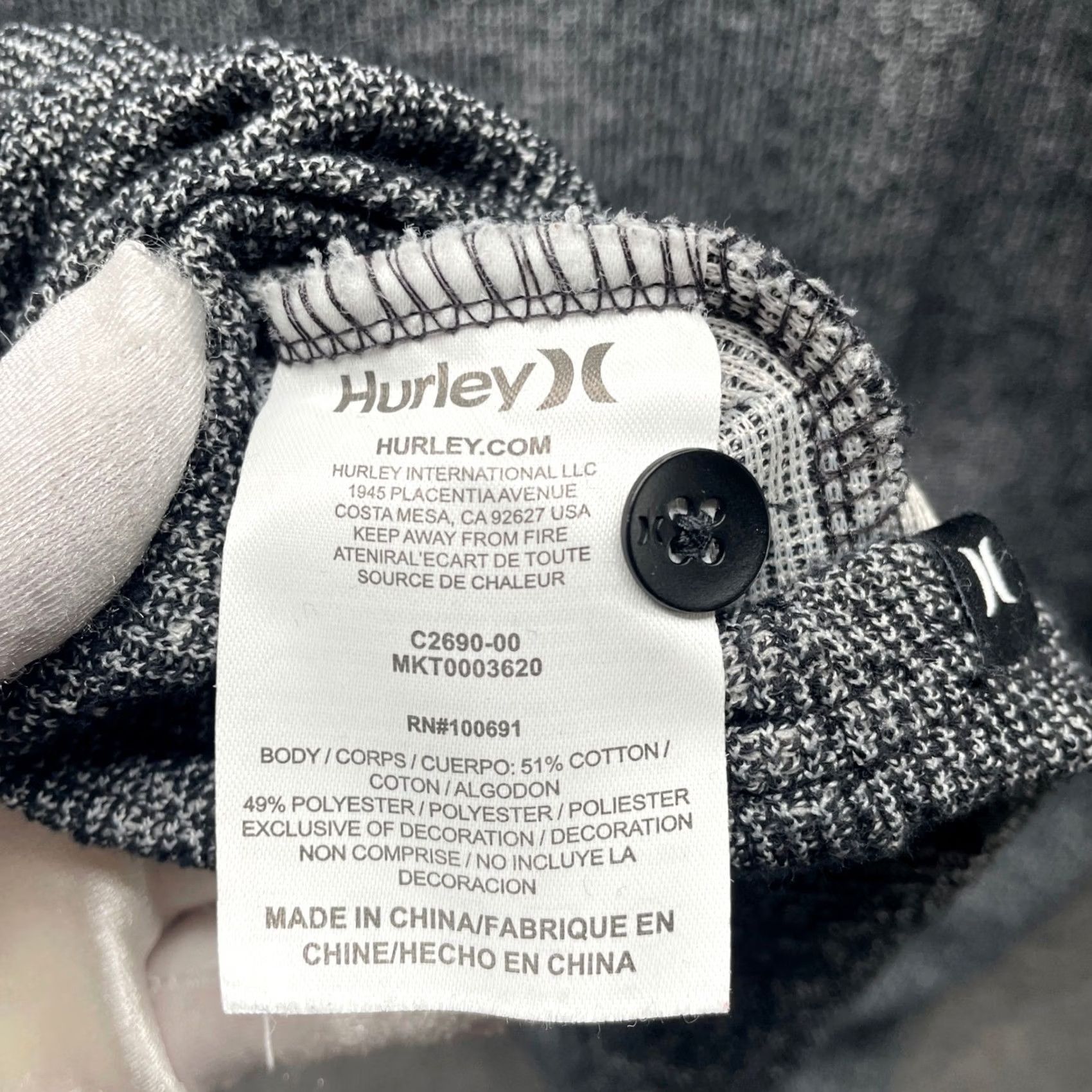 Hurley Hurley Hoodie Mens Large Gray Pullover Henley Towel Textured Cotton Blend Size US L / EU 52-54 / 3 - 7 Thumbnail