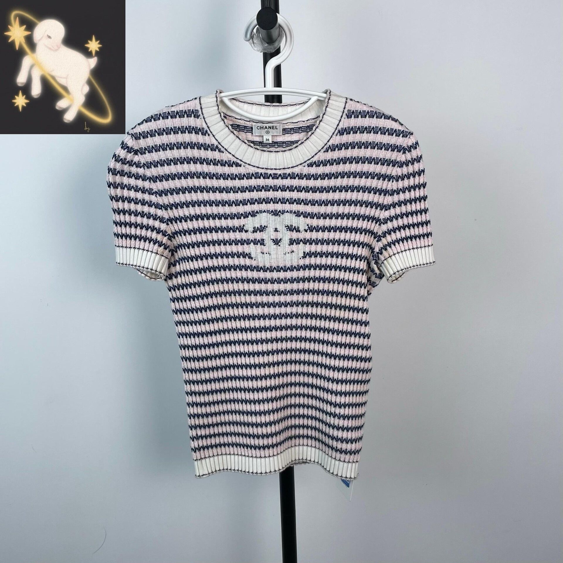 Chanel Chanel 20P Blue Pink Stripe Knit Top Size XS / US 0-2 / IT 36-38 - 1 Thumbnail