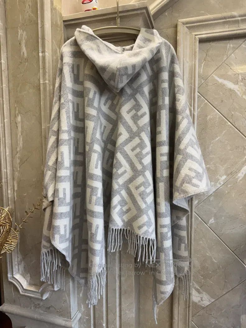 Fendi Fendi FF Letter Hooded Cloak Shawl, Grey and White Color, Size M / US 6-8 / IT 42-44 - 2 Thumbnail
