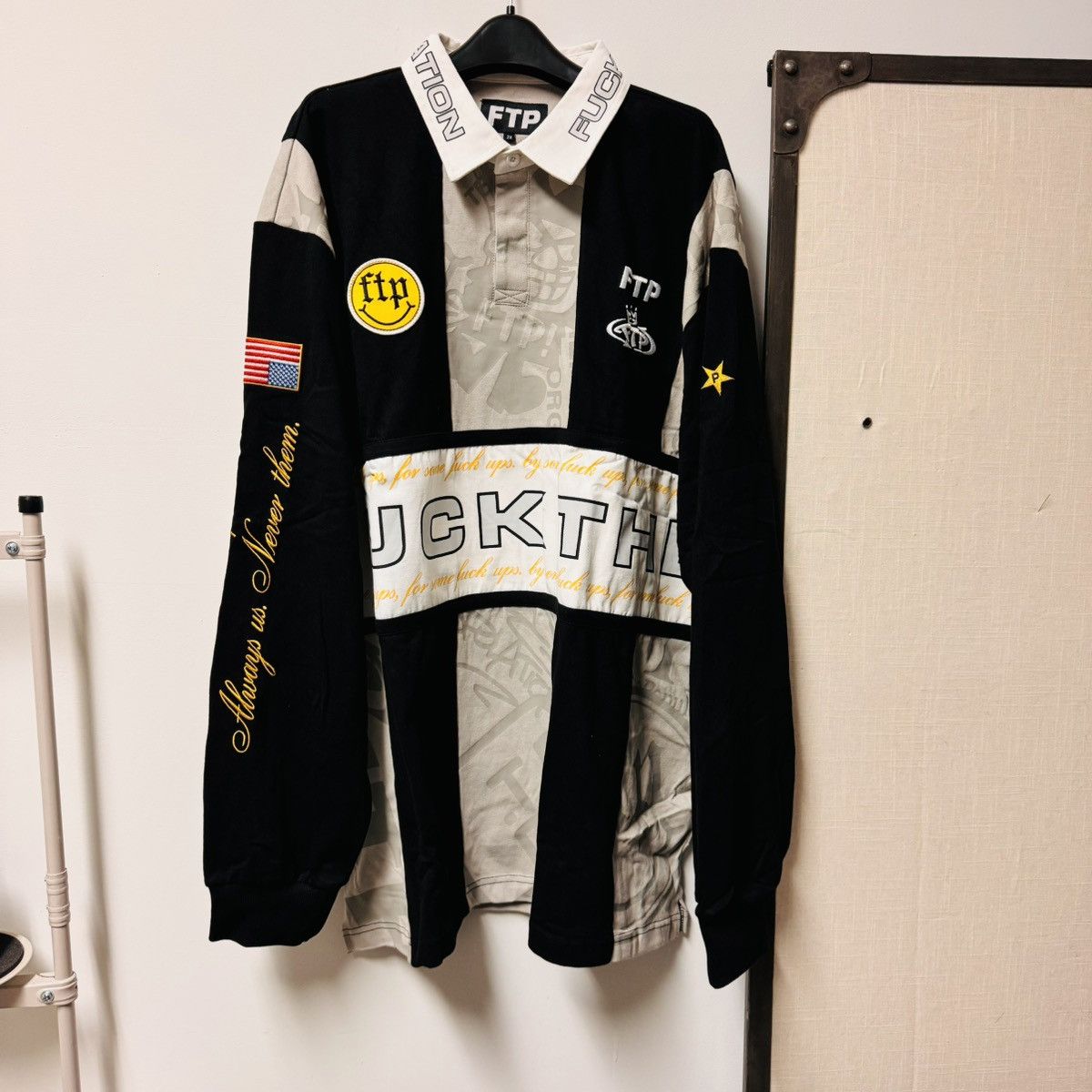 image of Fuck The Population Souvenir Rugby Jersey / Black - (Some Visible Flaws), Men's (Size 2XL)