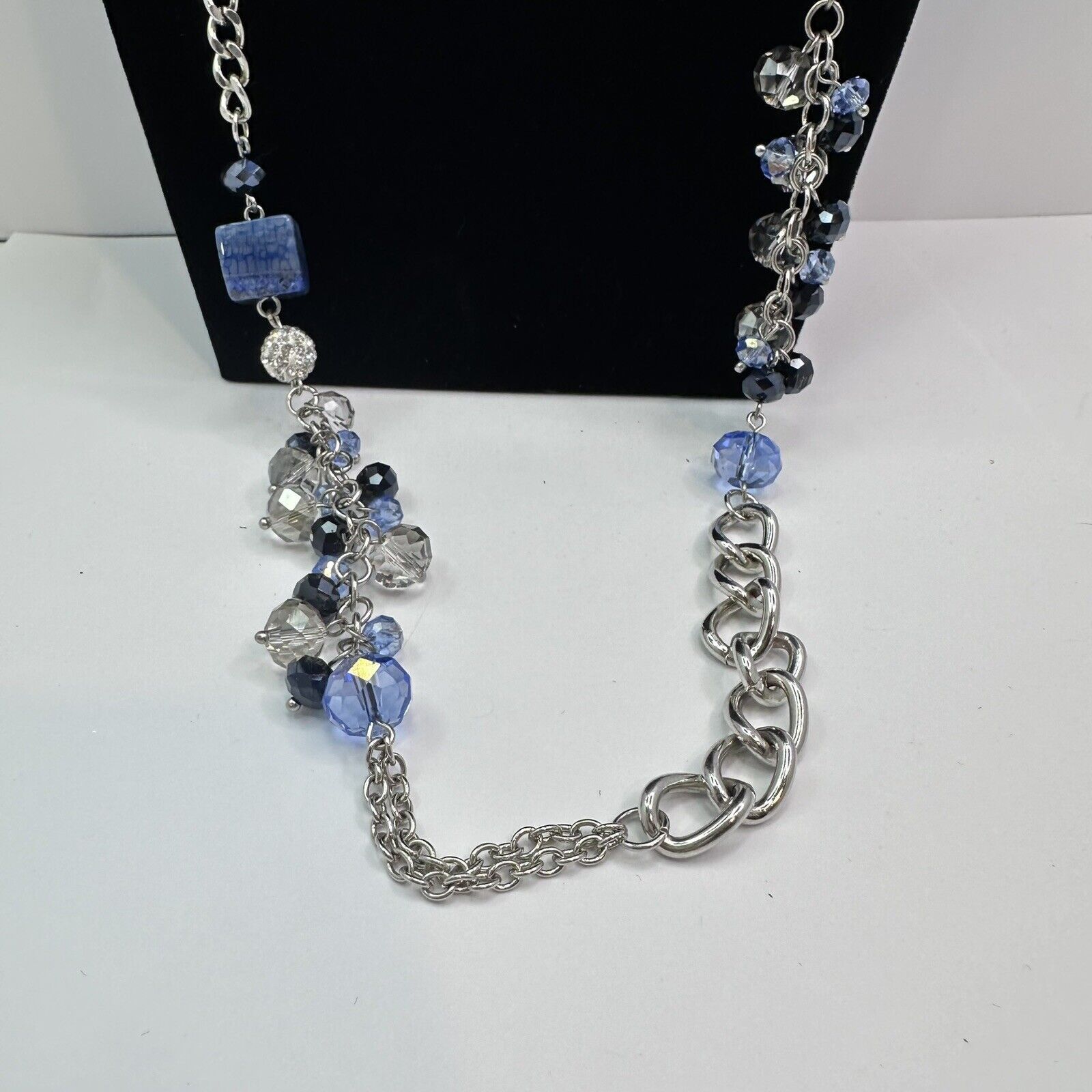 Other Long Black Clear Blue Glass Beads Silver Tone Chain Necklace Size ONE SIZE - 3 Thumbnail