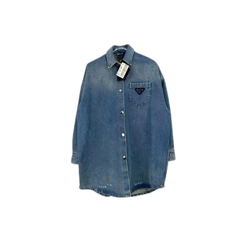 Prada Prada Size 38 Washed blue metal triangle denim jacket 2502 Size US XS / EU 42 / 0 - 1 Thumbnail