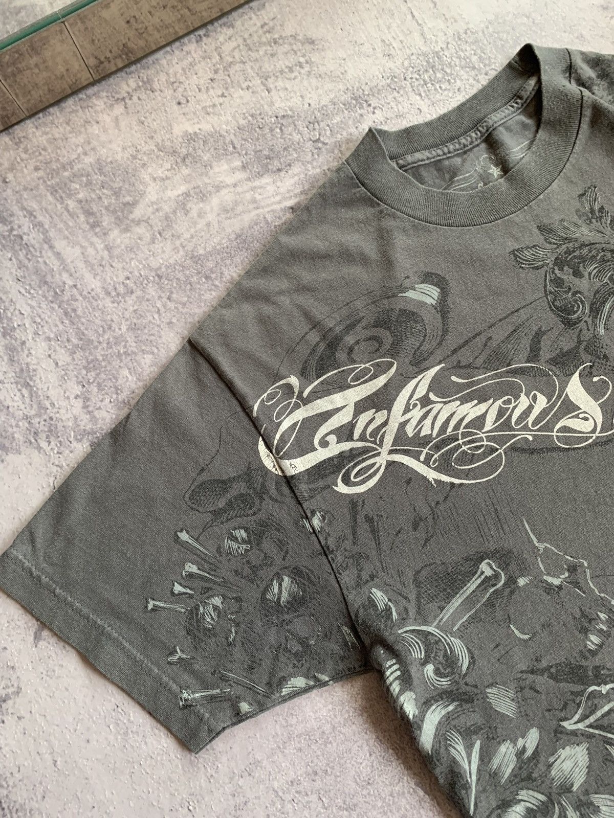Vintage Infamous Grey Graphic Skull Cotton T-Shirt Men's L Size US L / EU 52-54 / 3 - 3 Thumbnail
