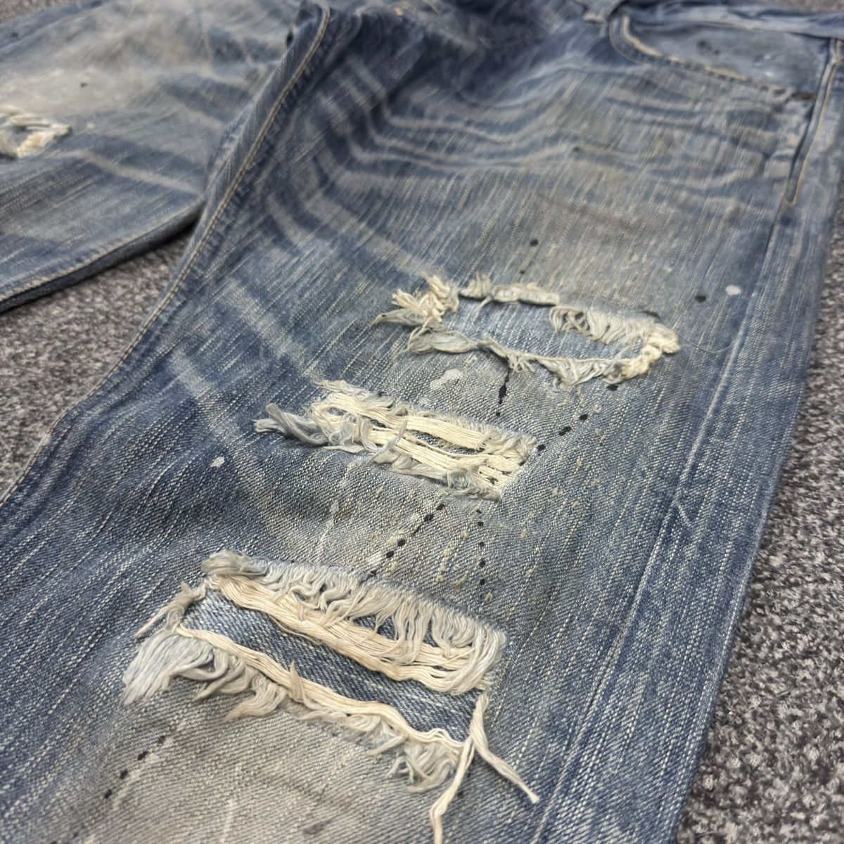 Seditionaries 🇯🇵 Vintage 90s Edwin 503 Blue Trip Distressed Splash Paint Size US 30 / EU 46 - 5 Thumbnail