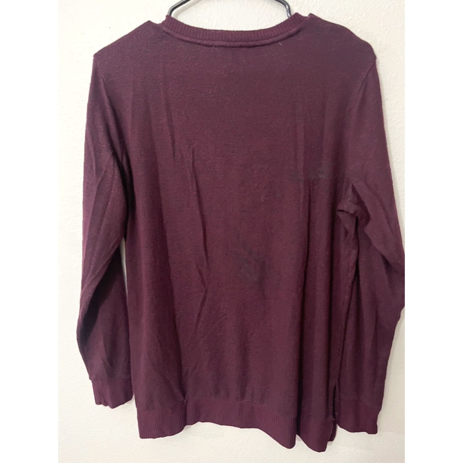 Lucky Brand Lucky Brand Women Sweater Small Oversized Long Sleeve V Neck Pullover Burgundy Size S / US 4 / IT 40 - 3 Thumbnail