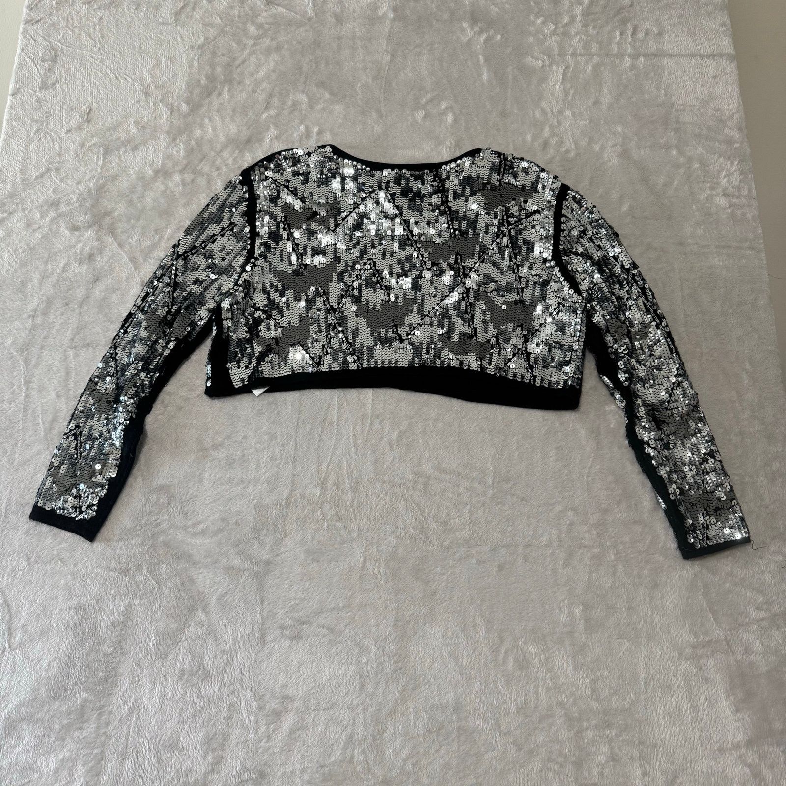 Zara Zara Women's Silver Sequin Crop Top Sweater M Glam Size M / US 6-8 / IT 42-44 - 5 Thumbnail