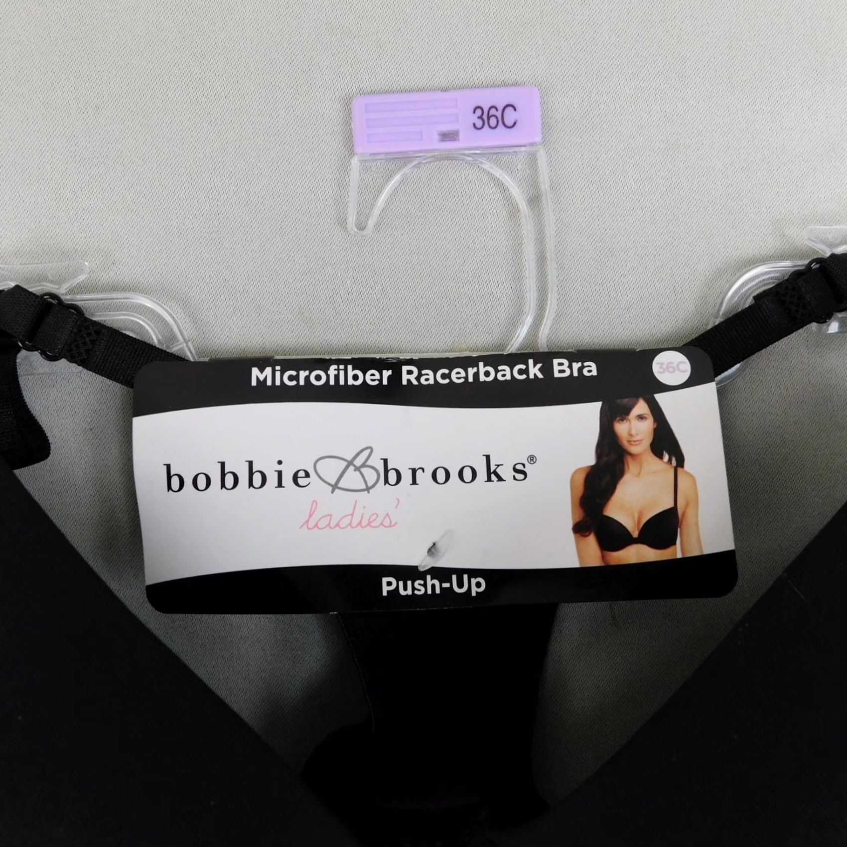 Vintage Bobbie Brooks Bra Push-Up Underwire 36C Black Microfiber Racerback Women Size ONE SIZE - 2 Thumbnail