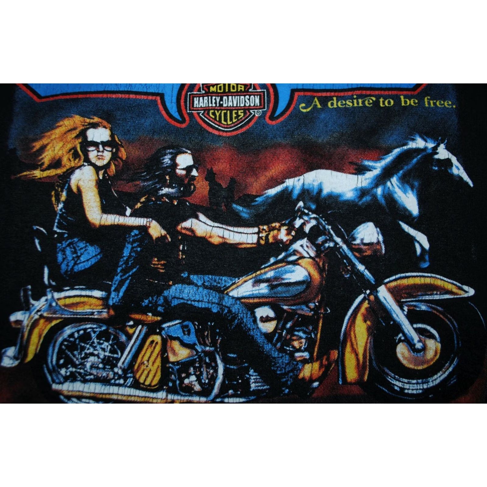 Harley Davidson VTG 1986 HARLEY-DAVIDSON 3D EMBLEM A DESIRE TO BE FREE SHIRT MADE IN USA XL Mens Harley-Davidson Shirt Black 1980s Vintage Tee Size US XL / EU 56 / 4 - 3 Thumbnail