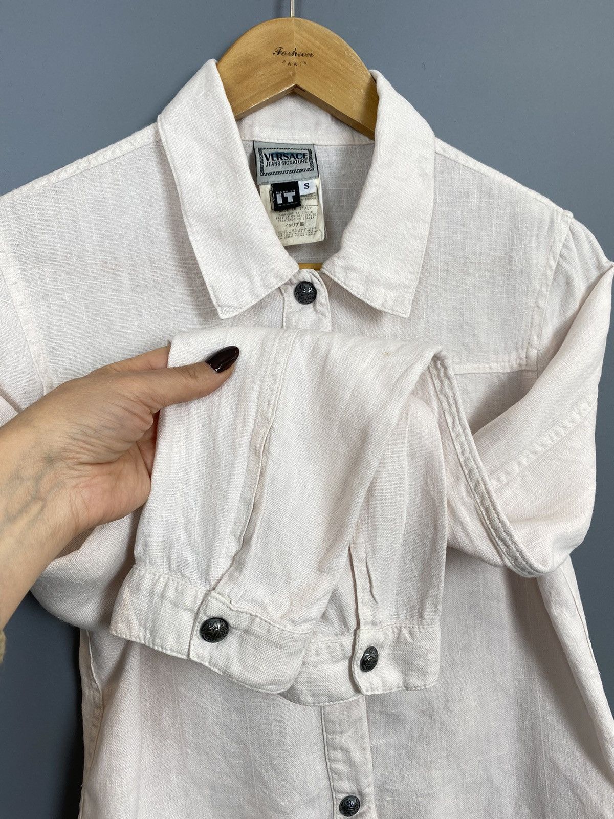 Vintage Versace Jeans Signature Linen Long Sleeve Shirt Womens White Size S / US 4 / IT 40 - 3 Thumbnail