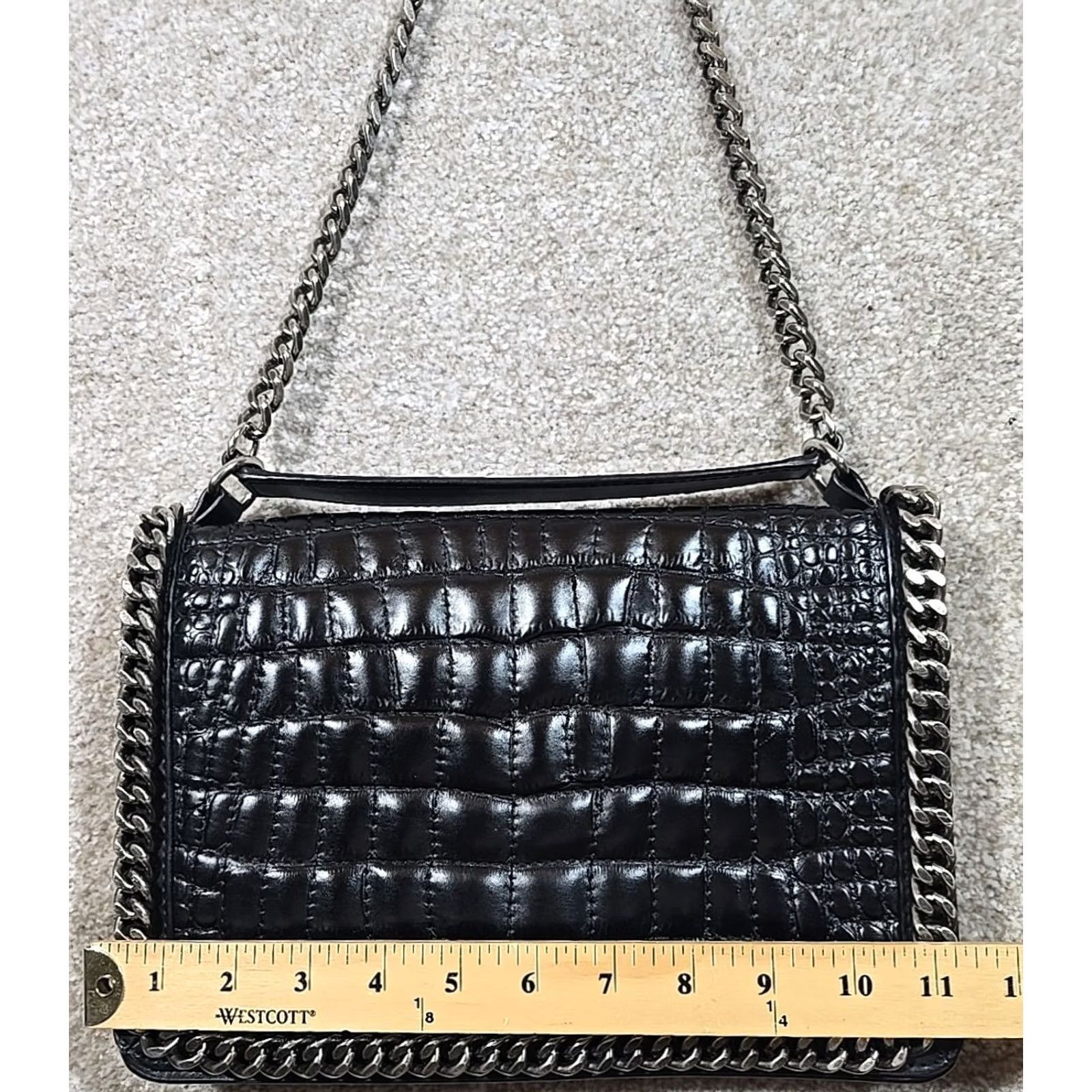 Zara Zara Women Leather Shoulder Bag Purse Heavy Chain Strap Crocodile Texture Black Rockabilly Gothic Punk Rock Bag Womens Medium Size ONE SIZE - 2 Thumbnail