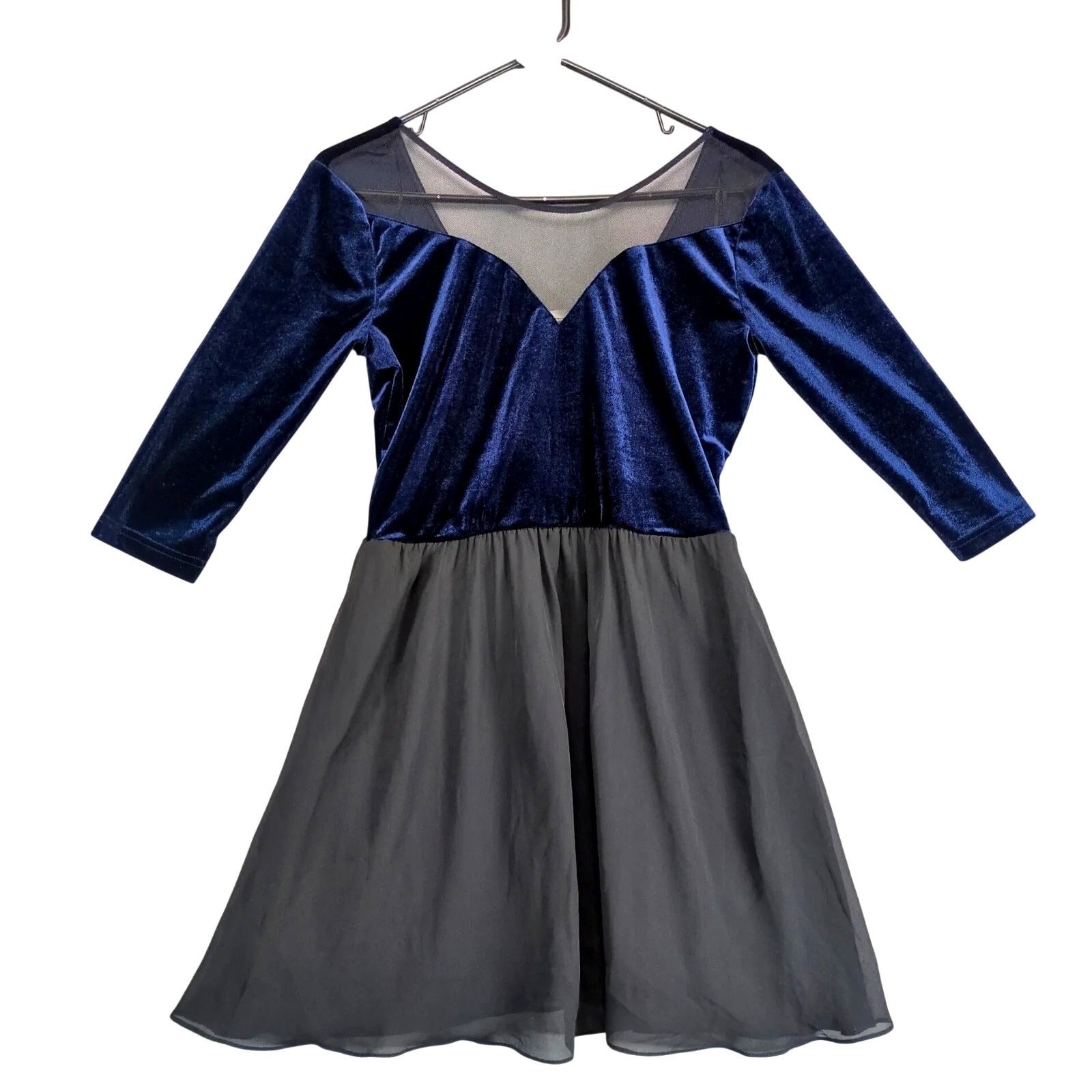 Divided H&M Divided Navy Velvet Black Chiffon Skater Mini Dress 12 Size XL / US 12-14 / IT 48-50 - 1 Thumbnail