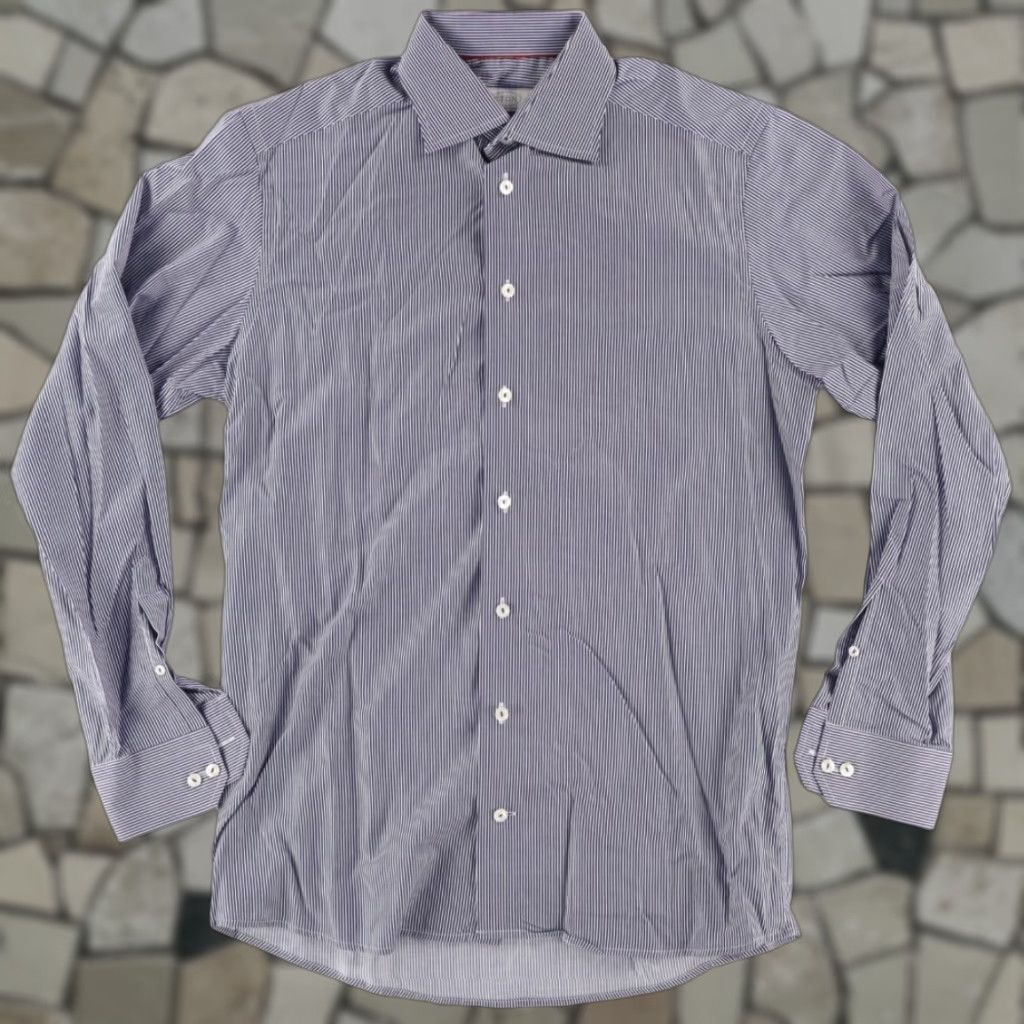 Eton Eton Contemporary Poplin Cotton Striped Long Sleeve Button Up Shirt Blue Men's 39 Size US L / EU 52-54 / 3 - 1 Thumbnail