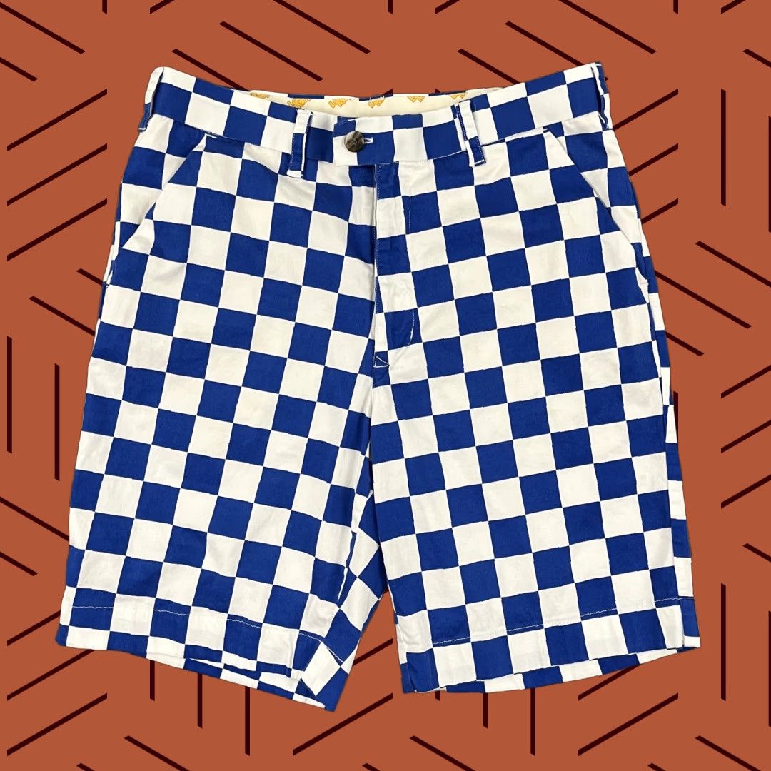 LOUDMOUTH Golf Chino Shorts Mens 33 Blue White Checkered Plaid Regular Fit