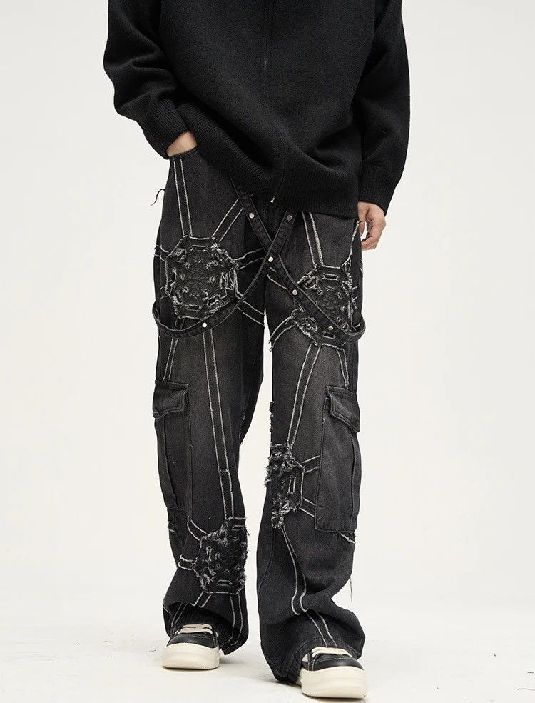 Japanese Brand × Vintage Spider splicing baggy jeans pants hip hop loose straight Size US 32 / EU 48 - 1 Thumbnail