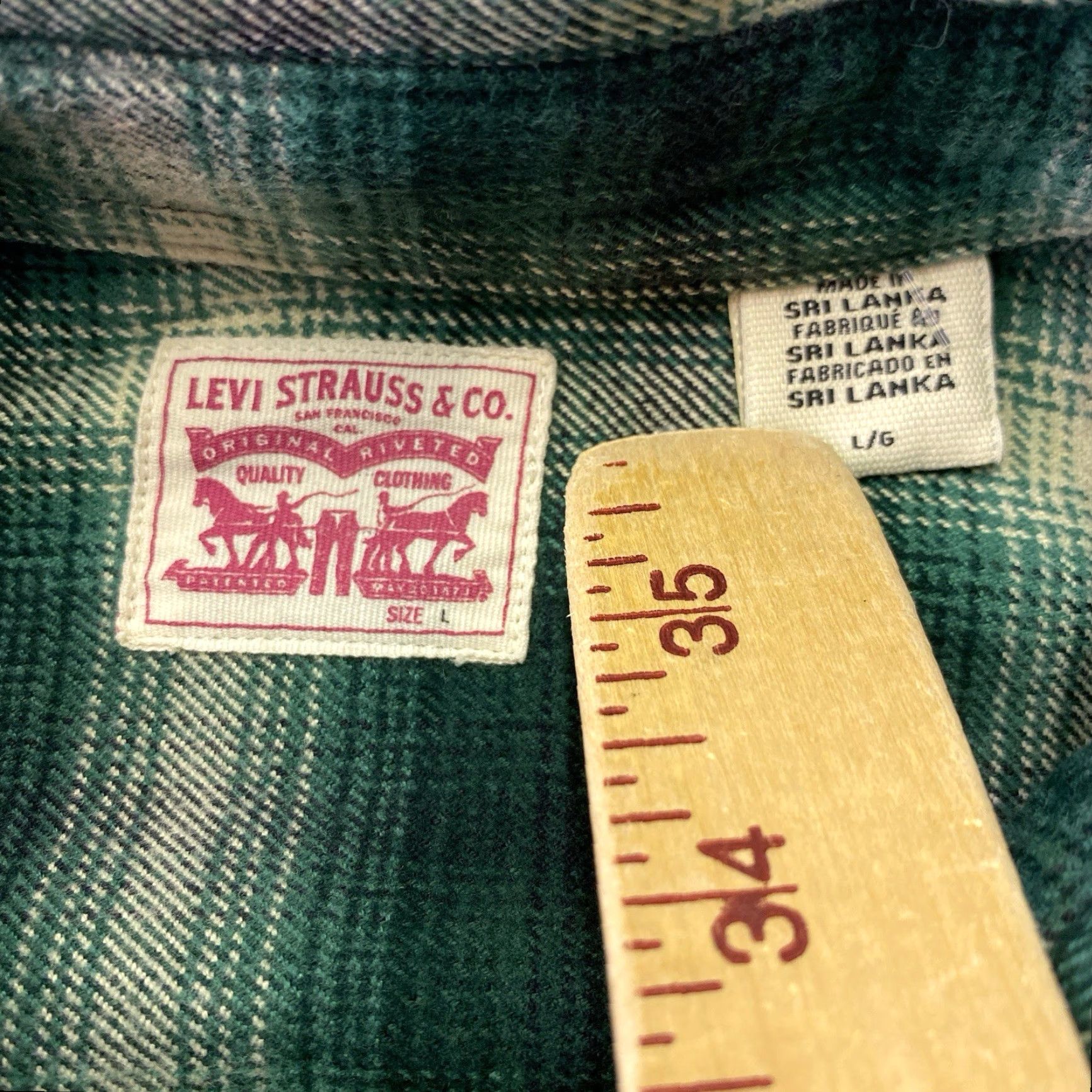 Levi's Levi's Shirt Mens Large Green Plaid Western Pearl Snap Flannel Shacket Heavy Regular Button-Up Pockets Casual Winter Spring Fall Mens Size US L / EU 52-54 / 3 - 3 Thumbnail