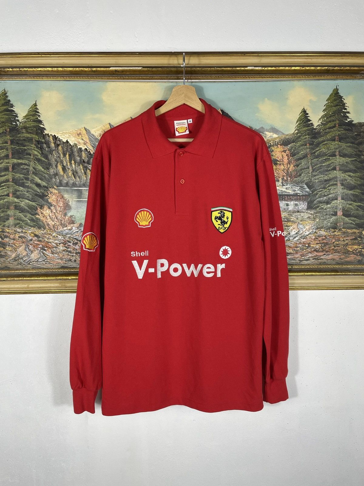 Ferrari × Vintage Red Vintage Retro Y2k 00s Ferrari Longsleeve Polo Tee Size US M / EU 48-50 / 2 - 1 Thumbnail