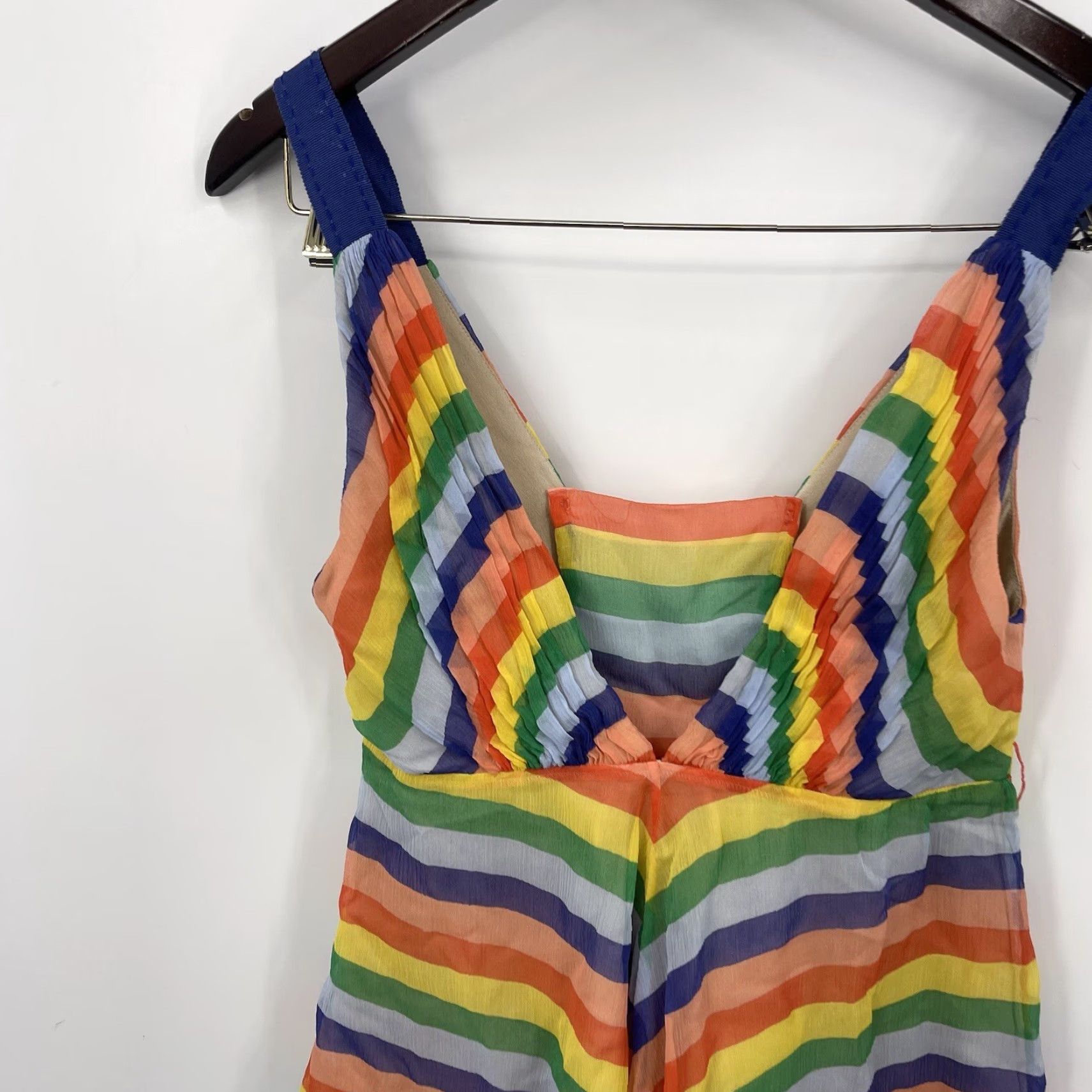 Tibi Tibi Blouse Shirt Women 0 Camisole Spaghetti Strap V-Neck Silk Rainbow Striped Bohemian Colorful Sleeveless Size XS / US 0-2 / IT 36-38 - 5 Thumbnail