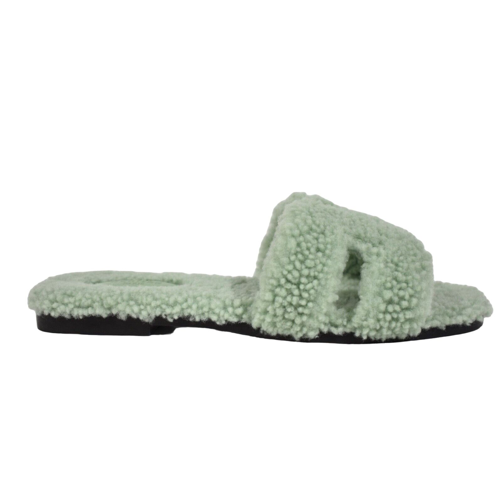 Hermes Hermes Oran Teddy Shearling Fur Green H Logo Slide Sandal Size US 12 / IT 42 - 1 Thumbnail