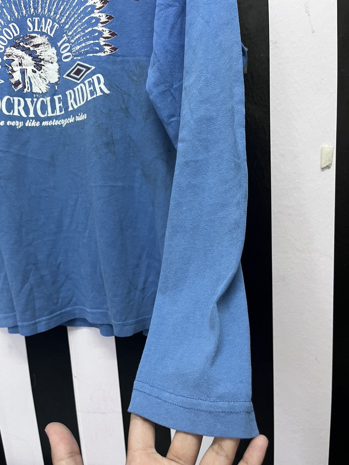 Japanese Brand × Vintage Motocrycle rider punk blue longsleeve tee Size US L / EU 52-54 / 3 - 5 Thumbnail