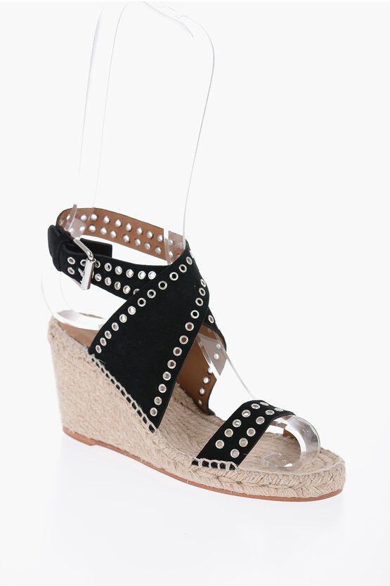 image of Isabel Marant Suede Espadrilles With Raffia Sole And Studs 8.5Cm Shoes in Black, Women's