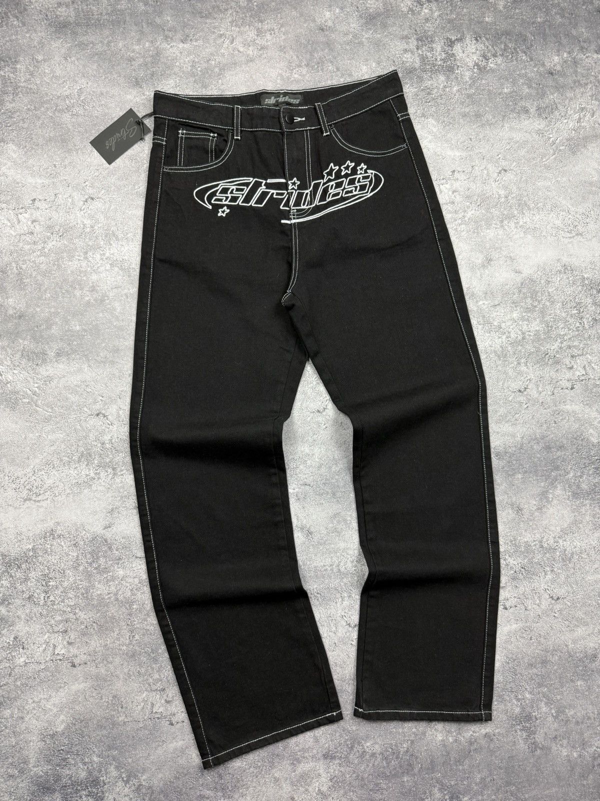 Japanese Brand Strides Baggy Jeans Denim Pants Black Y2K Skater Streetwear Size US 32 / EU 48 - 5 Thumbnail