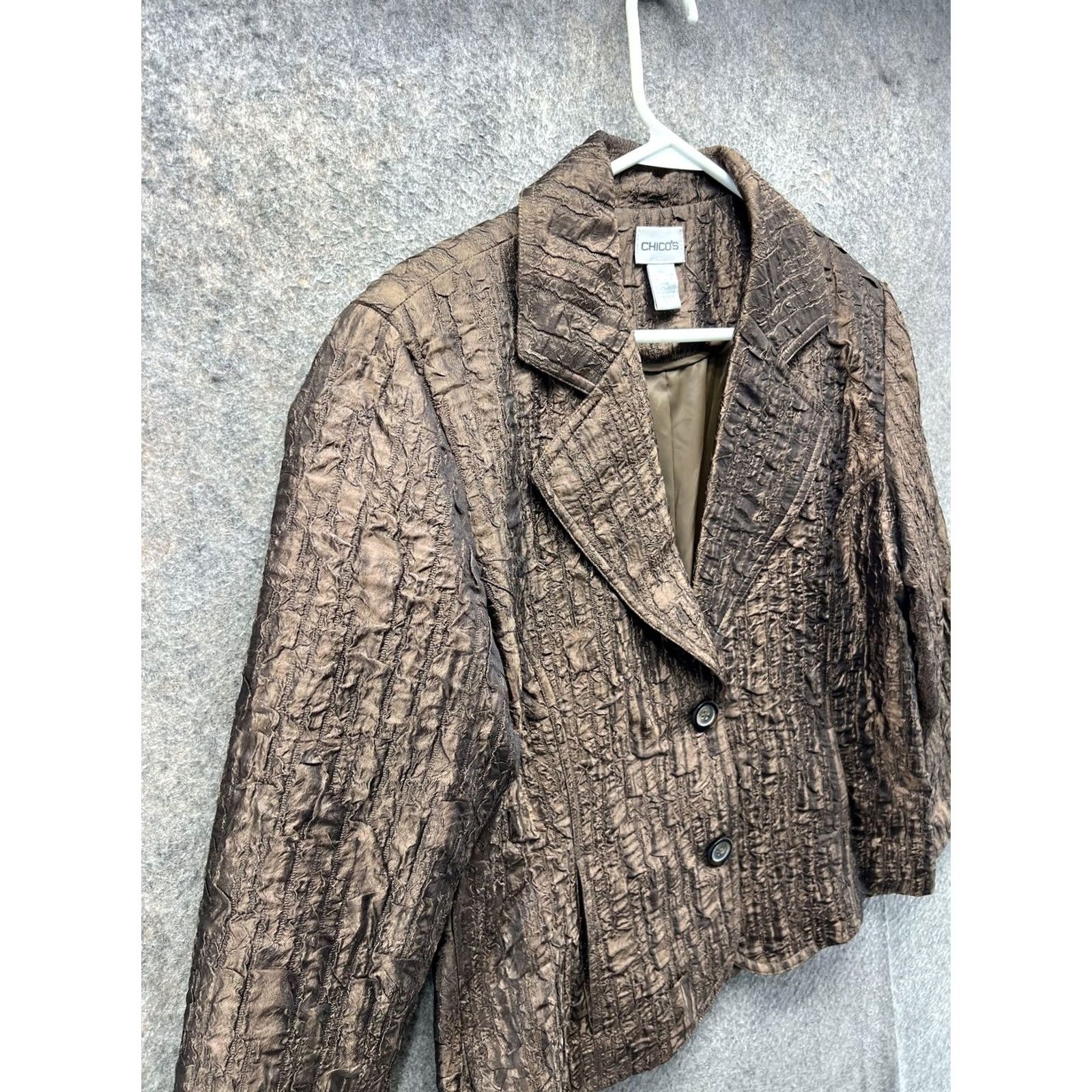 Vintage Chico's Blazer Womens 1 Brown Textured Taffeta Button Front Lined Short Evening Blazer Jacket Mens? Size 25" / US 0 / IT 36 - 6 Thumbnail