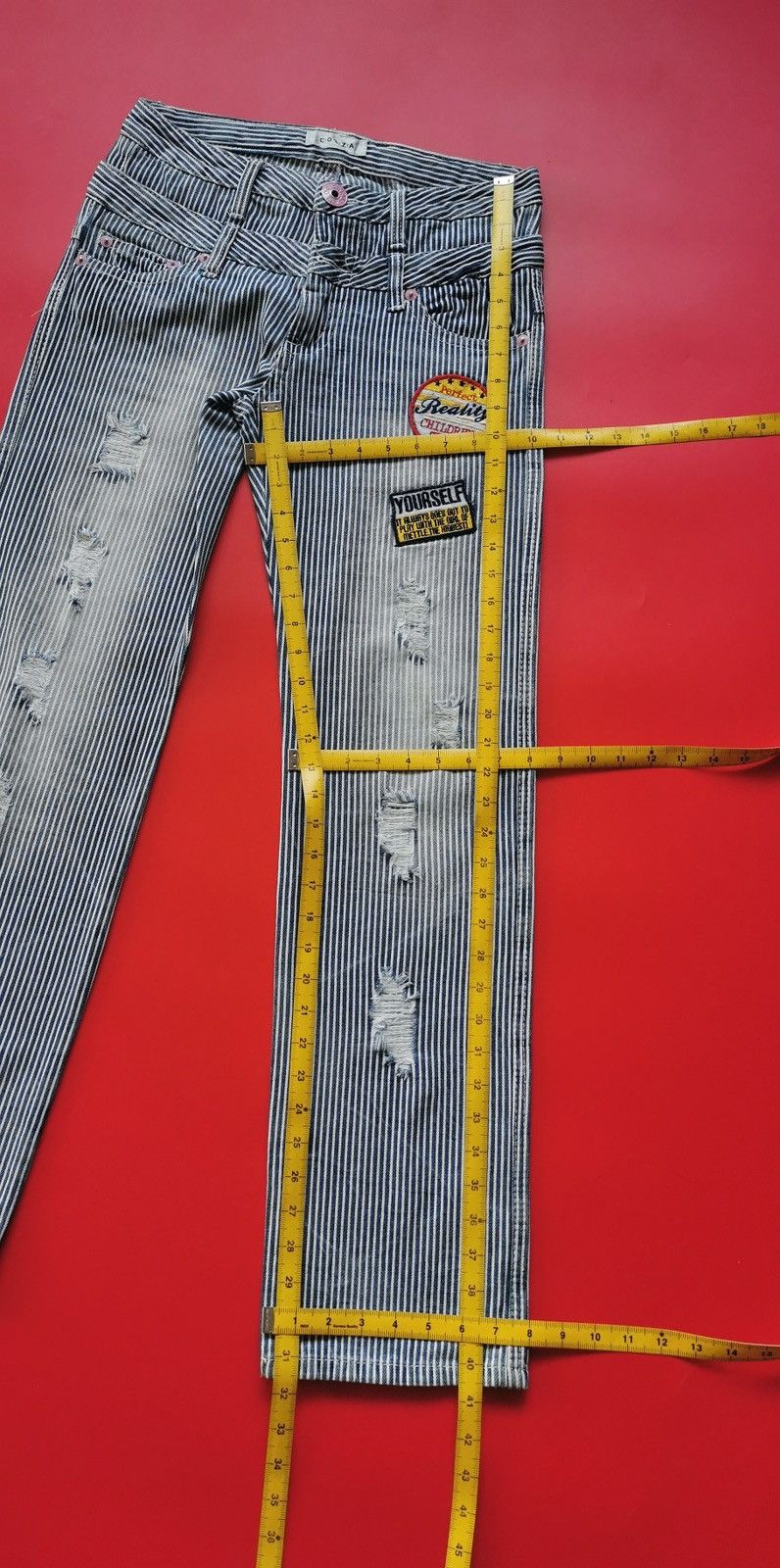 Kapital Colza Japan Hickory Patch Print Double Waist Jeans Size US 30 / EU 46 - 12 Thumbnail
