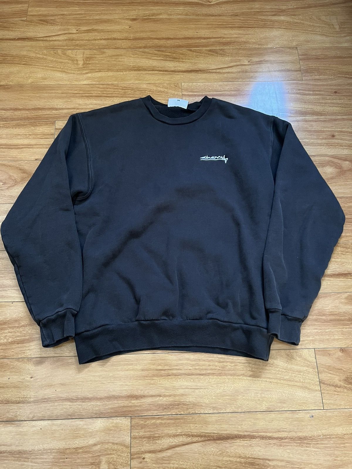 image of Cherry La Script Logo Sun Faded Sweatshirt in Black, Men's (Size Medium)