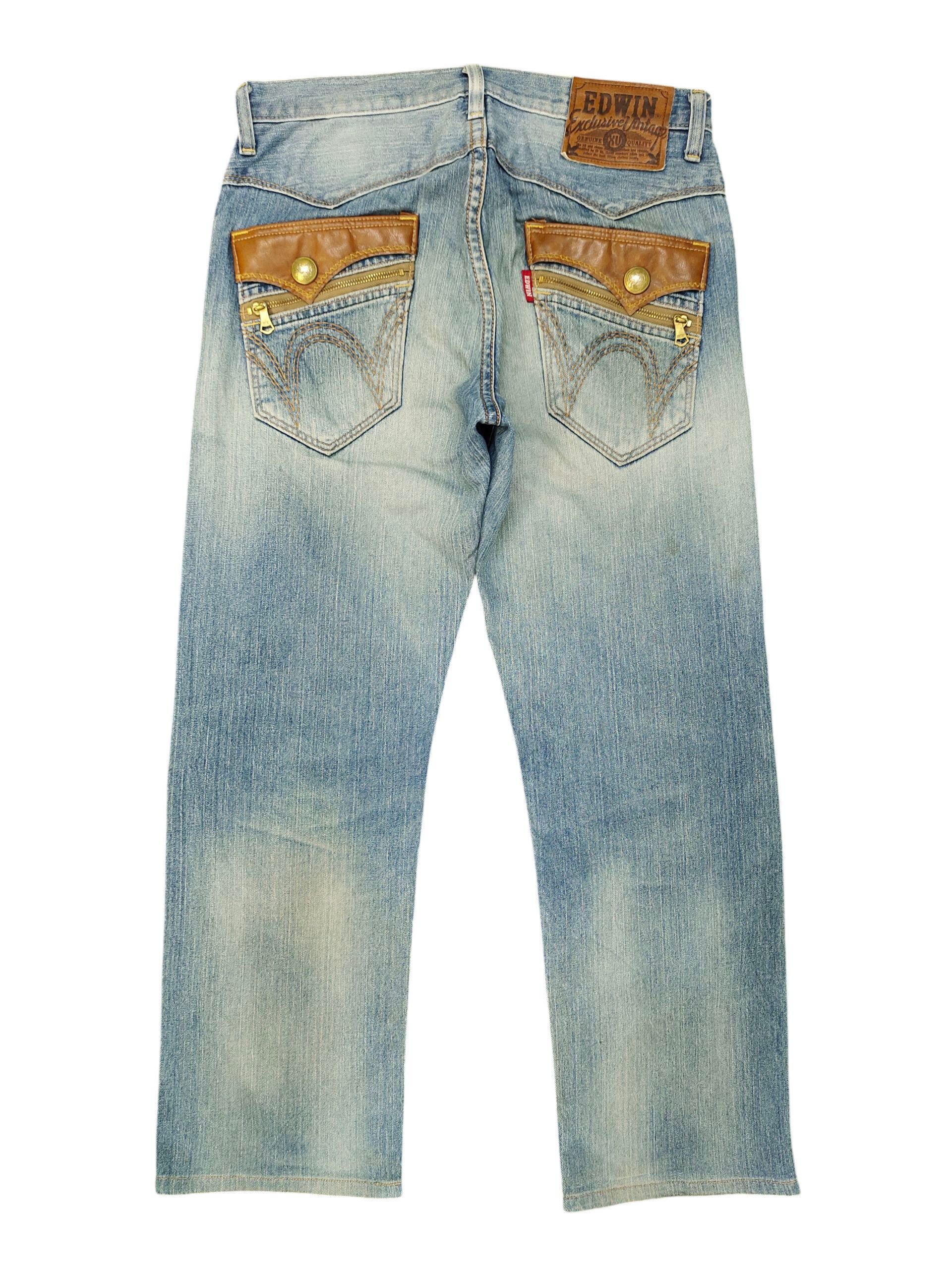 Comme des Garcons × Undercover Vintage Edwin Leather Trim Distress Denim Jeans Size US 35 - 1 Thumbnail