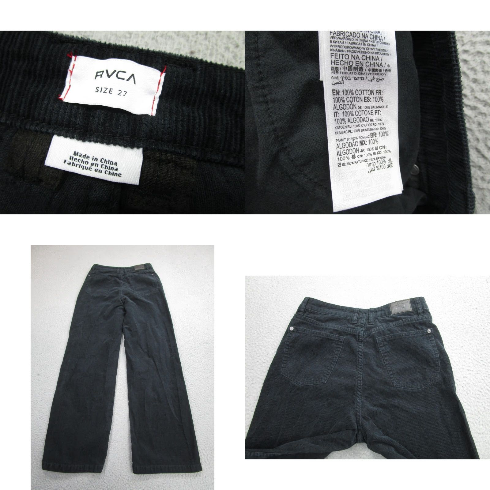 RVCA RVCA Pants Womens 27 Black Corduroy Straight Leg 5 Pocket Zip Fly Casual Surf Size 27" / US 4 / IT 40 - 8 Thumbnail