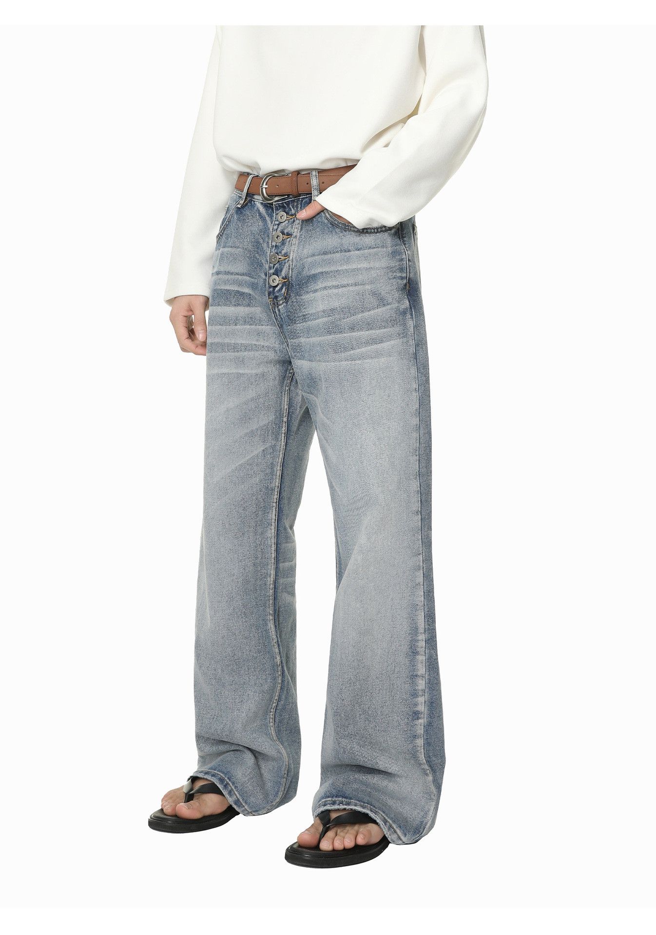 Japanese Brand Men's Japanese Retro Loose Button Washed Flare Jeans y2k Size US 32 / EU 48 - 3 Thumbnail